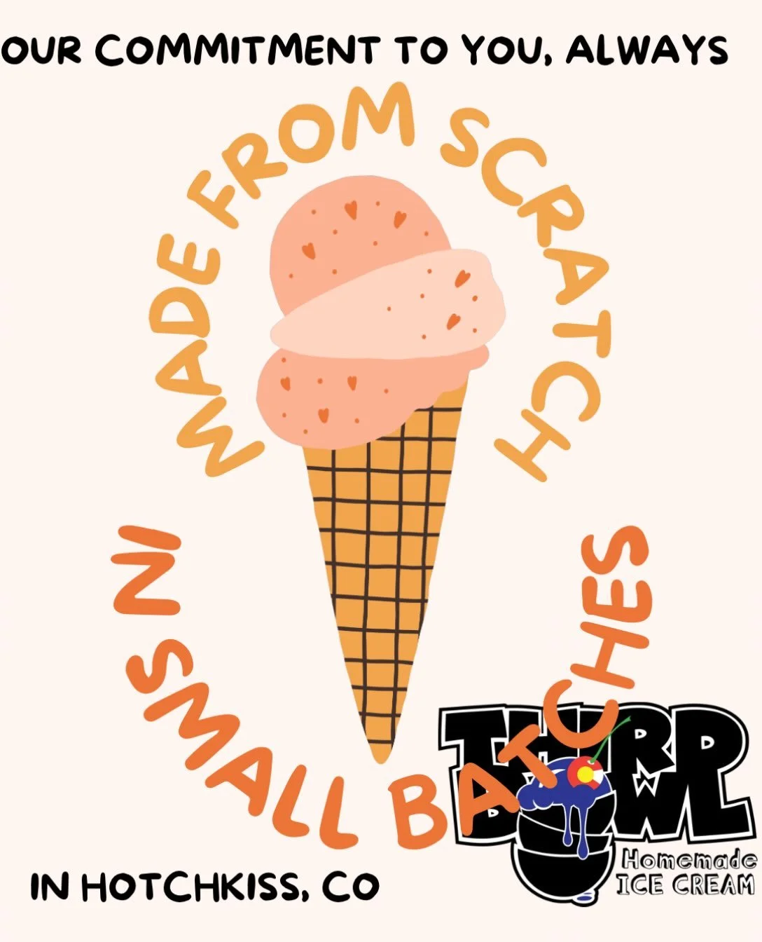One thing that we have never wavered on - we make our ice cream, and everything that goes into it, in house, from scratch.  Come visit our shop in Grand Junction or for a full list of independent retailers that carry our ice cream please visit thirdb