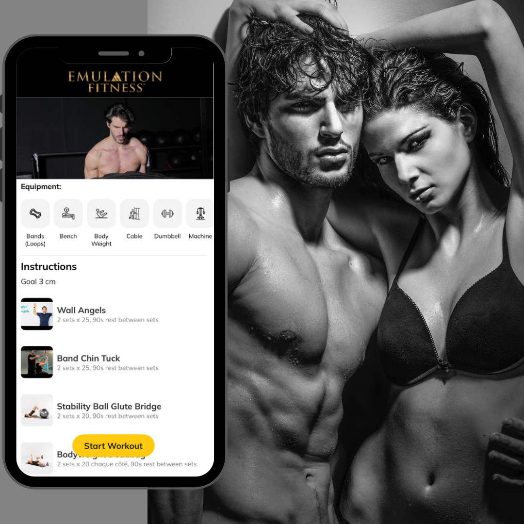 Step 6 of Emulation Fitness program: client applying tailored fitness plan while coach monitors progress and performance