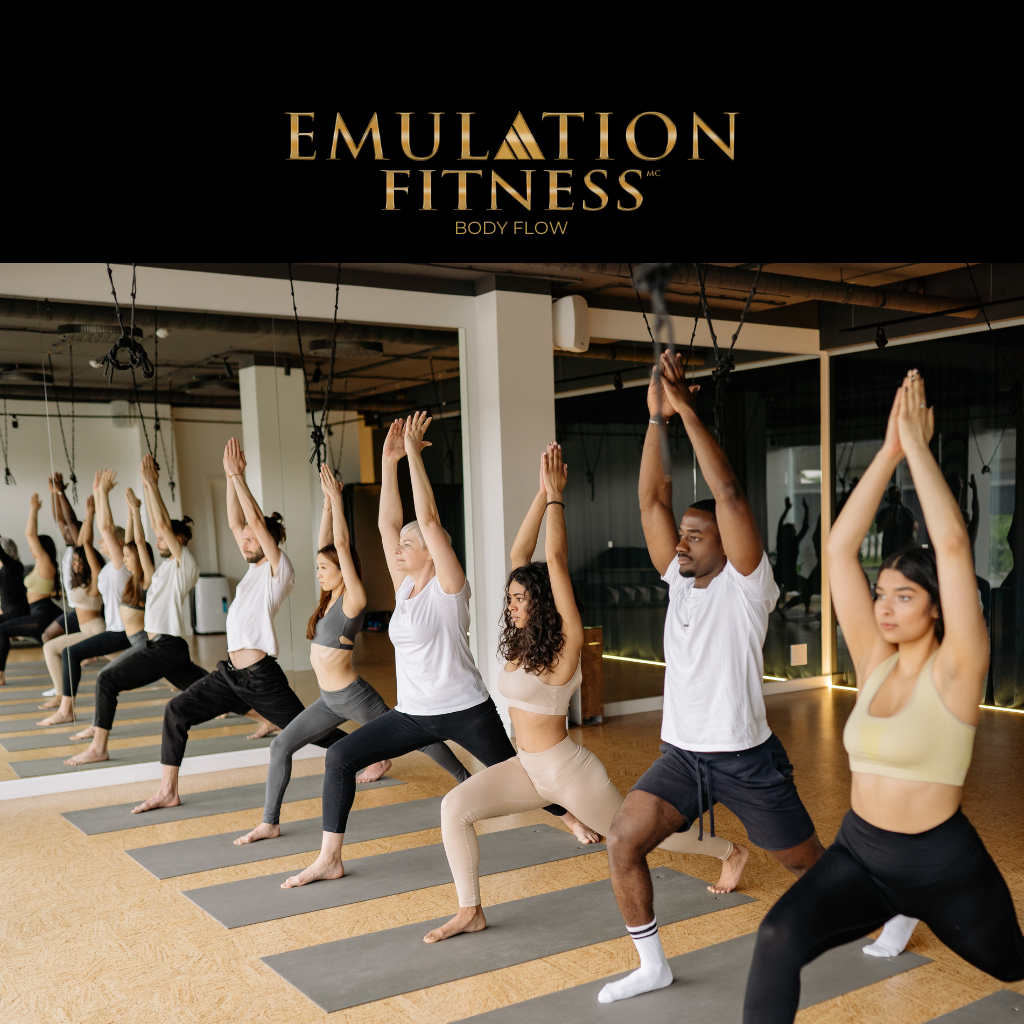 Body Flow classes with Emulation Fitness, combining mobility, stretching, strength, and mindful movement for overall wellness.