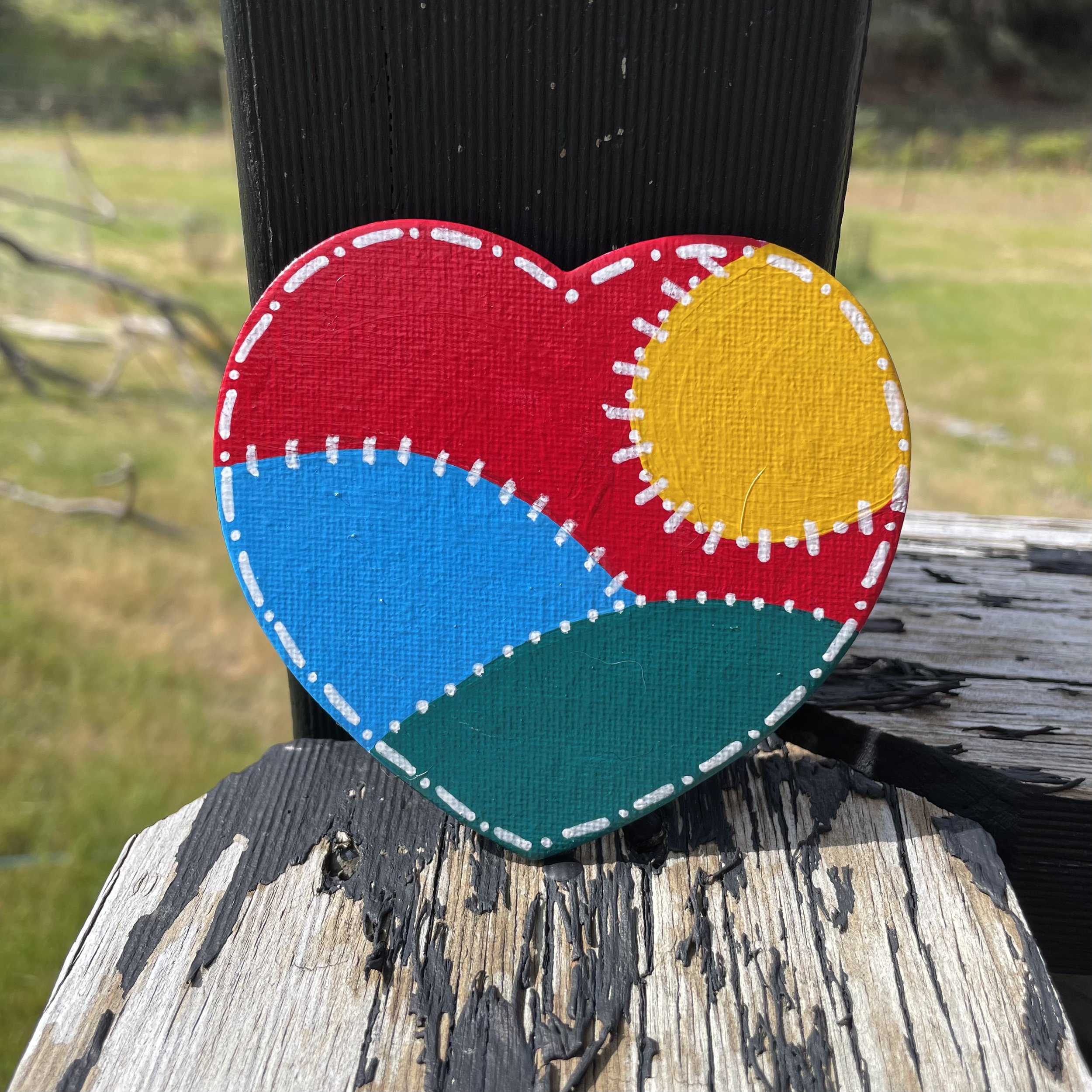 Hand-Painted Heart Magnet #2 – Bright Sunshine Landscape – Canvas Magnet