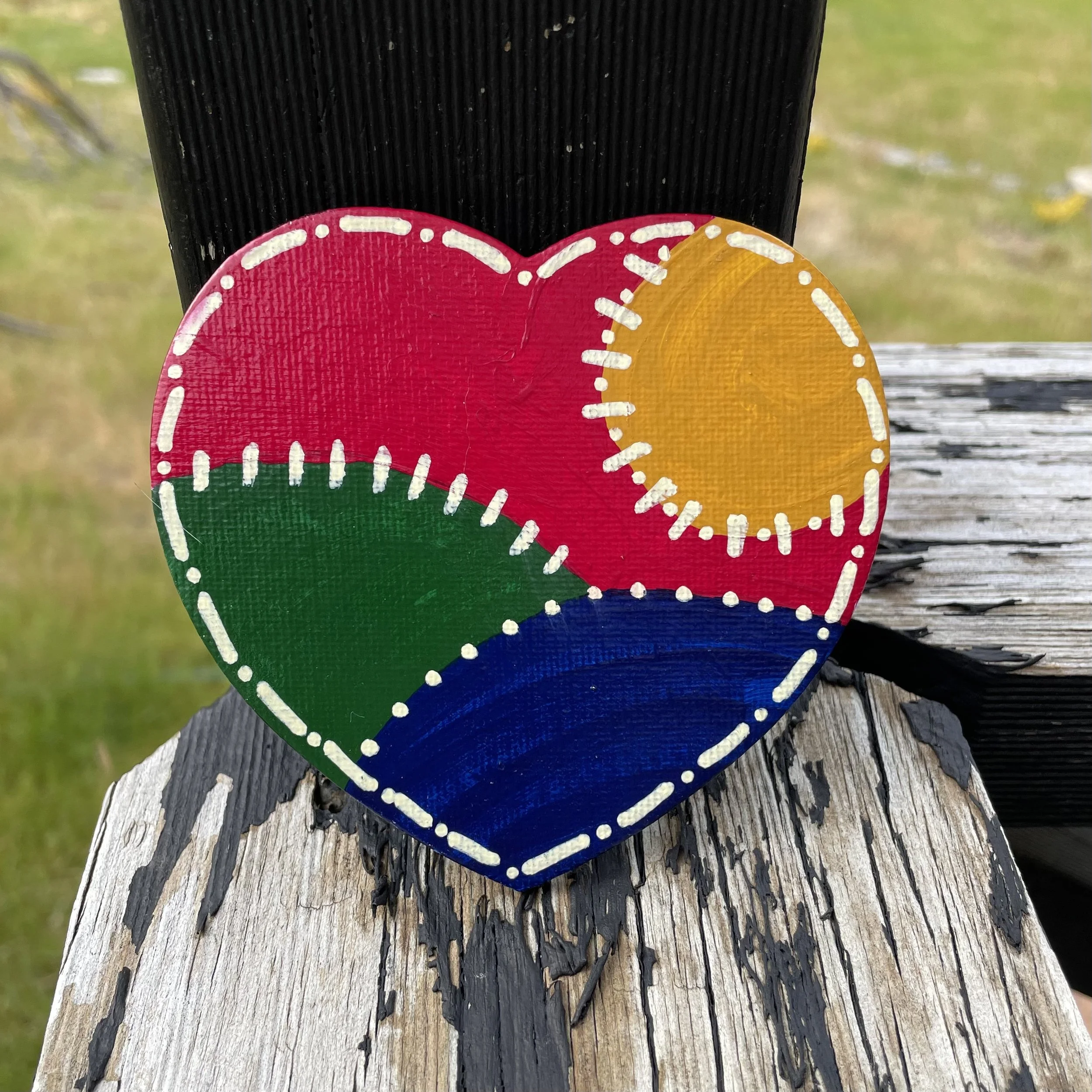 Hand-Painted Heart Magnet #3 – Bright Sunshine Landscape – Canvas Magnet