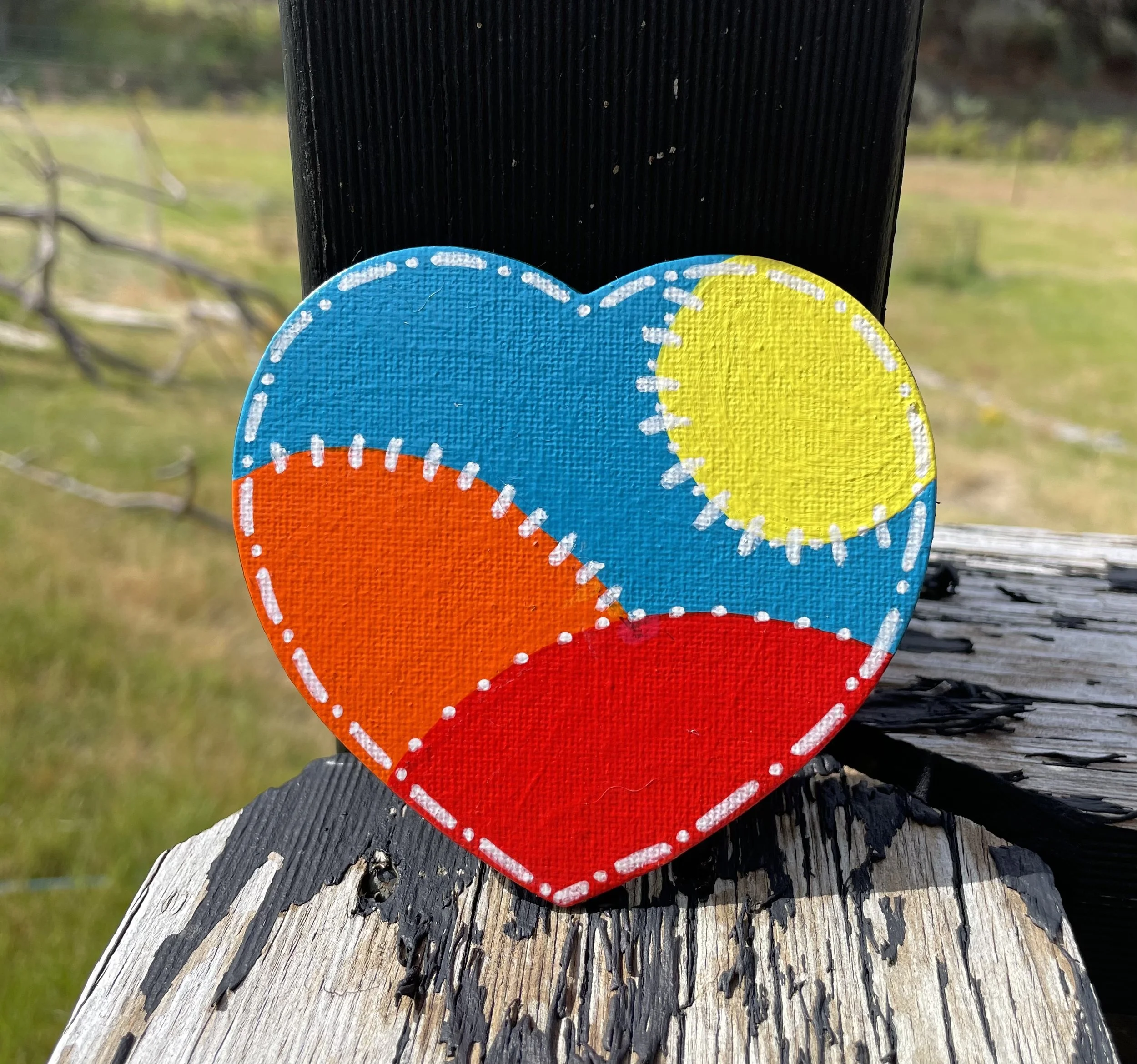 Hand-Painted Heart Magnet #1– Bright Landscape Design – 10cm Canvas Magnet