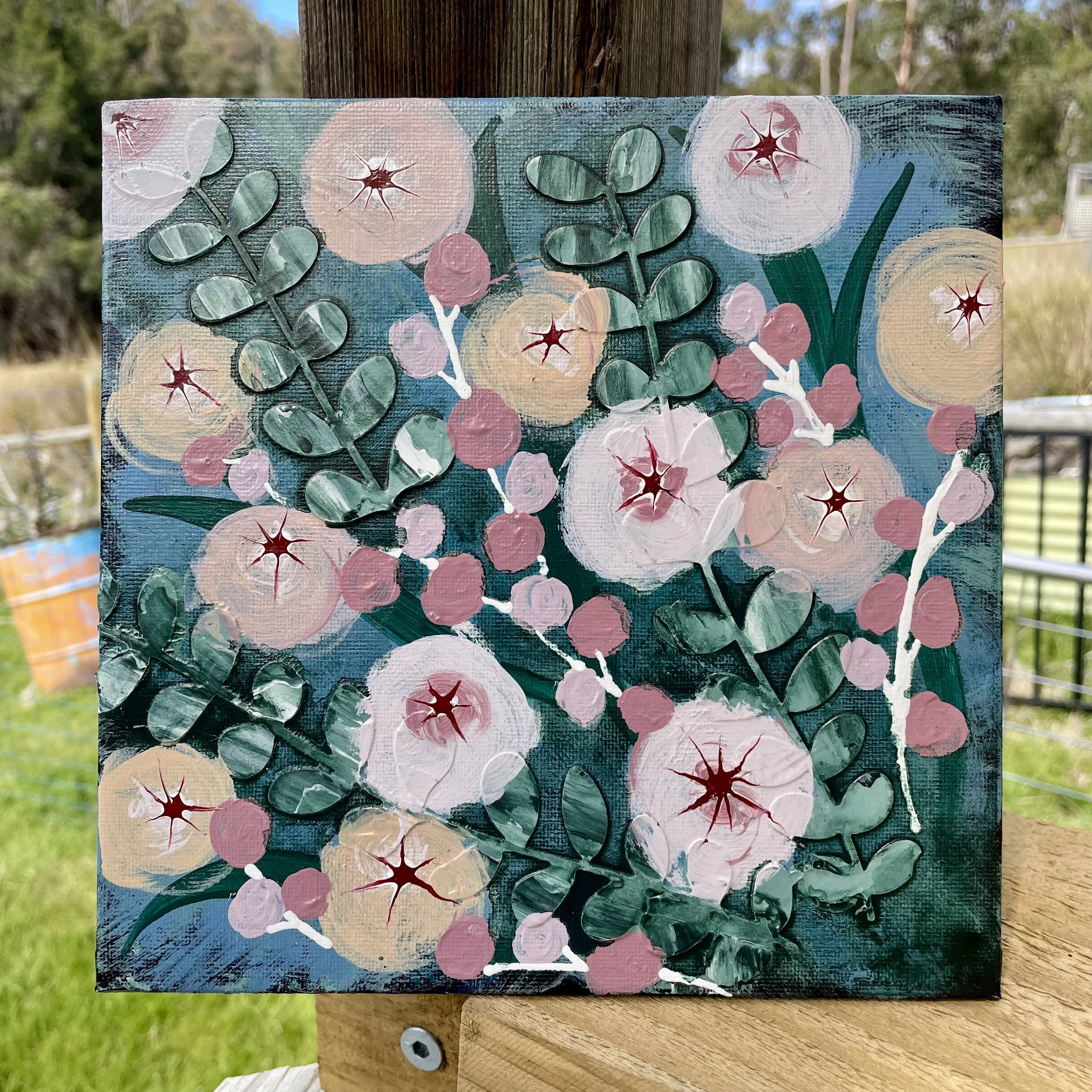 Muted Floral Original – “Garden Whispers” – 8" x 8" Acrylic on Canvas Panel