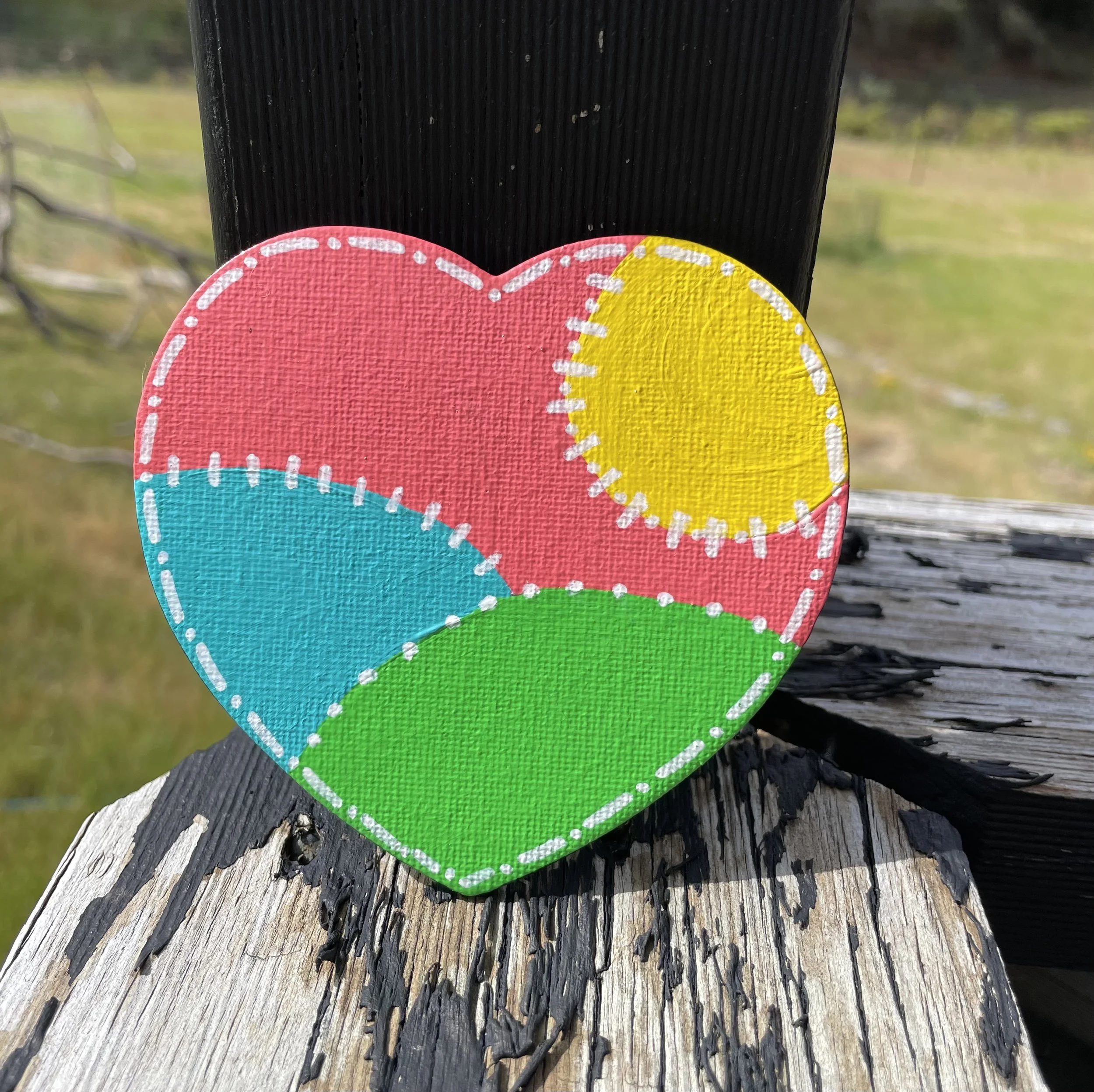 Hand-Painted Heart Magnet #4 – Bright Sunshine Landscape – Canvas Magnet