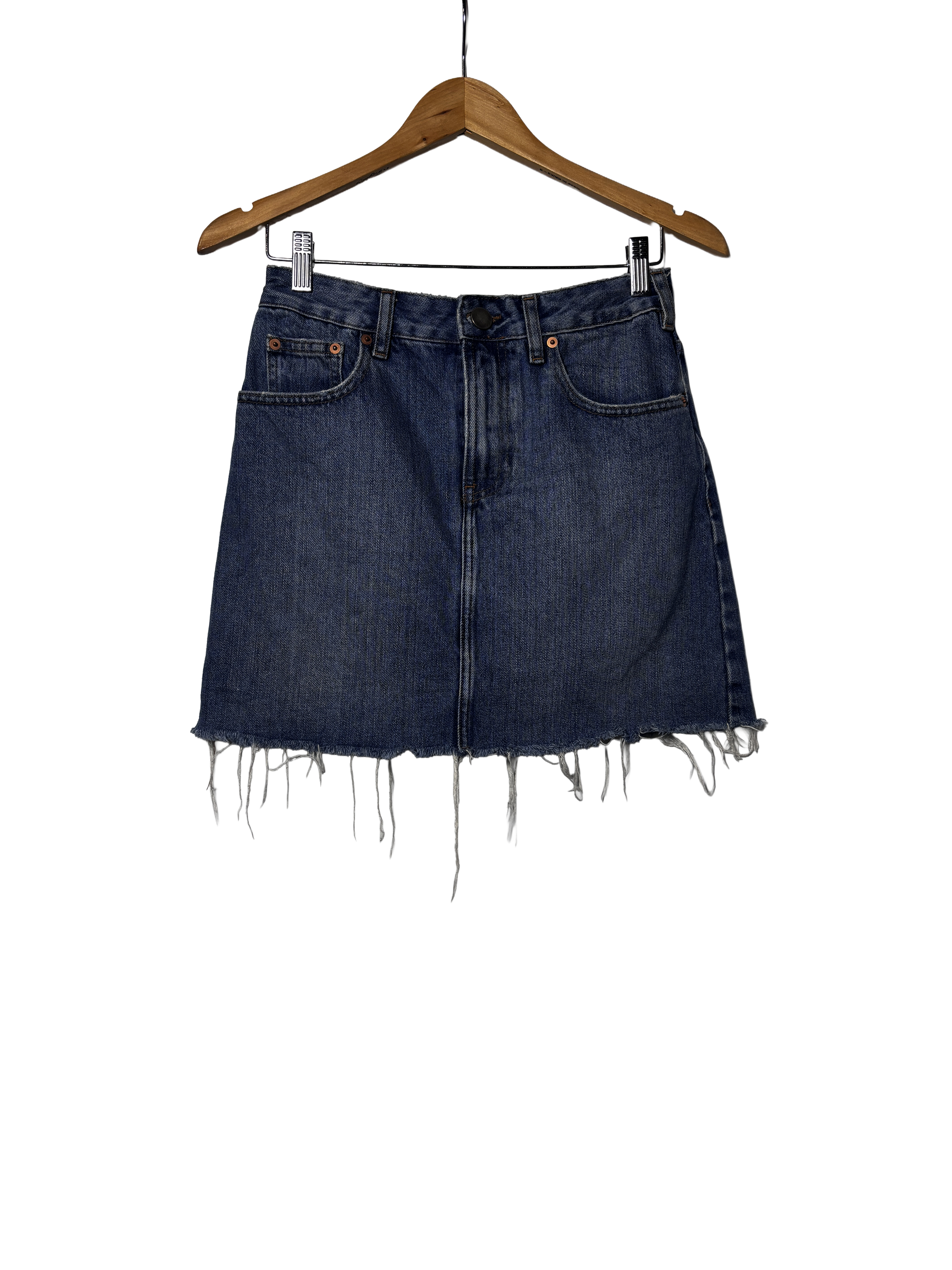 asos distressed denim mini skirt (size UK 8)