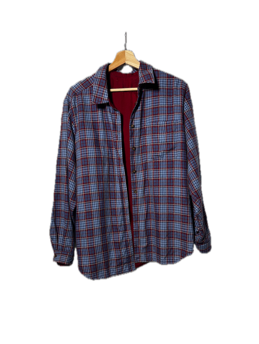 reversible layered plaid button-up (no size)