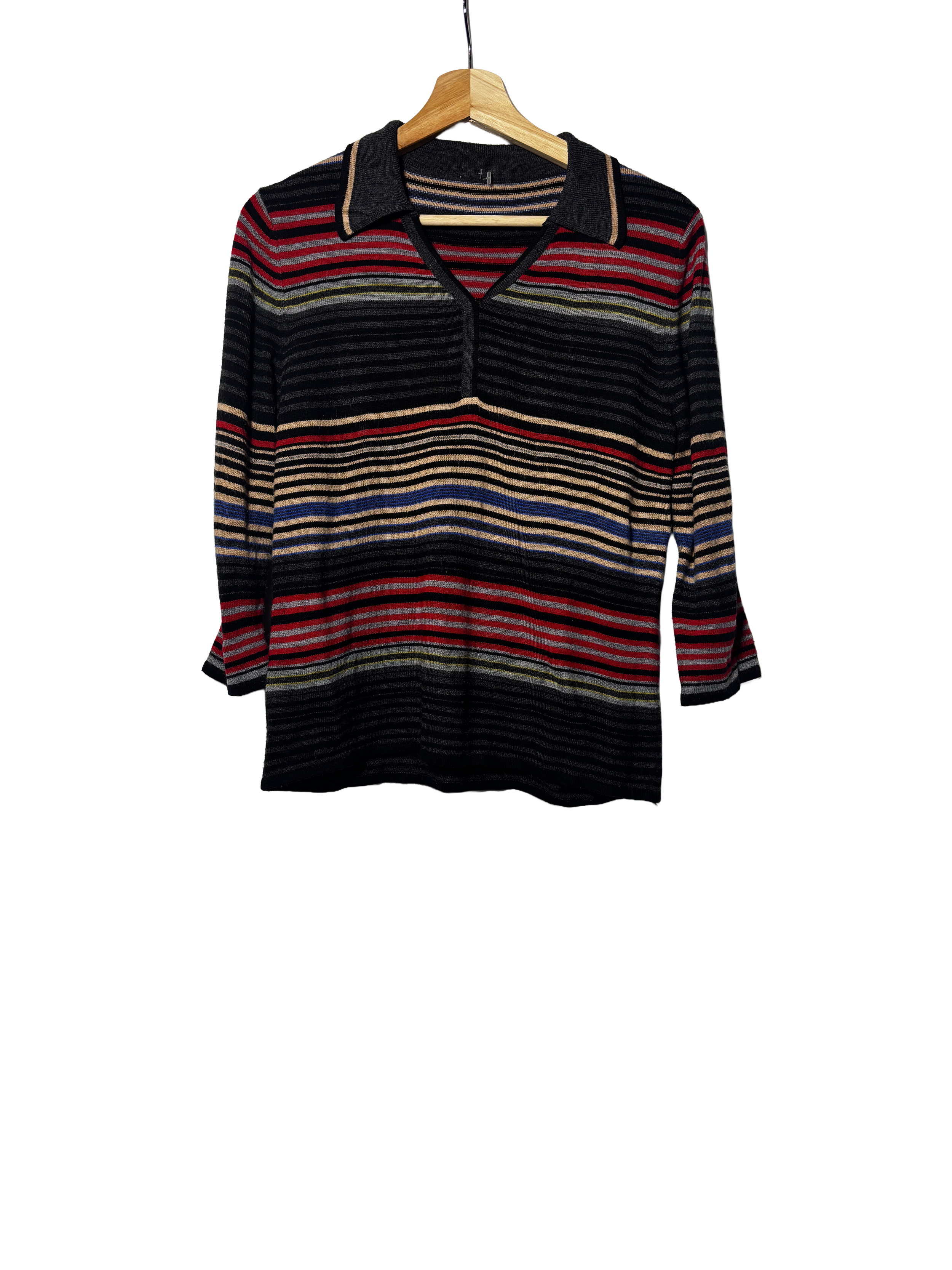 striped collared knit top (no size)