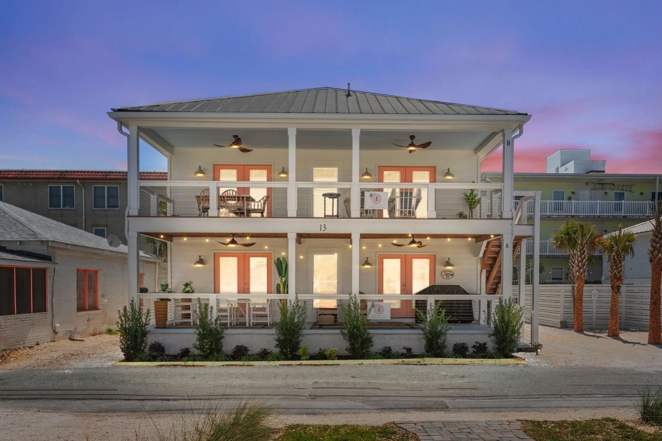Exterior design at Tybee Tides Family Beach House! 🌊✨
This 8 BDR duplex exterior design service features 2 story porches stained and painted, new fixtures, landscaping, hardscaping, and furnishings. The pool area features a custom built outdoor bar/