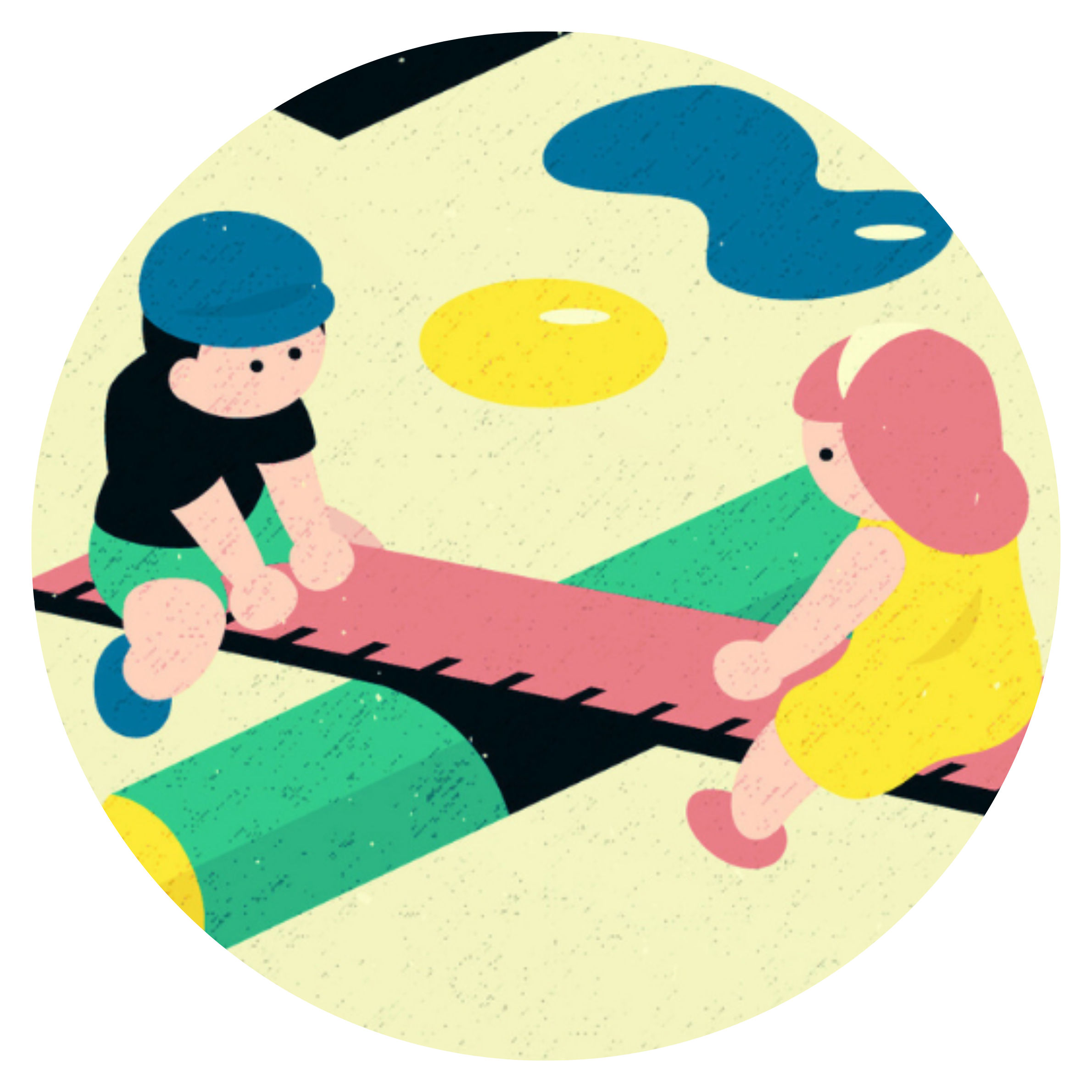 ピアノの上に座っている男の子と女の子が向き合っている。