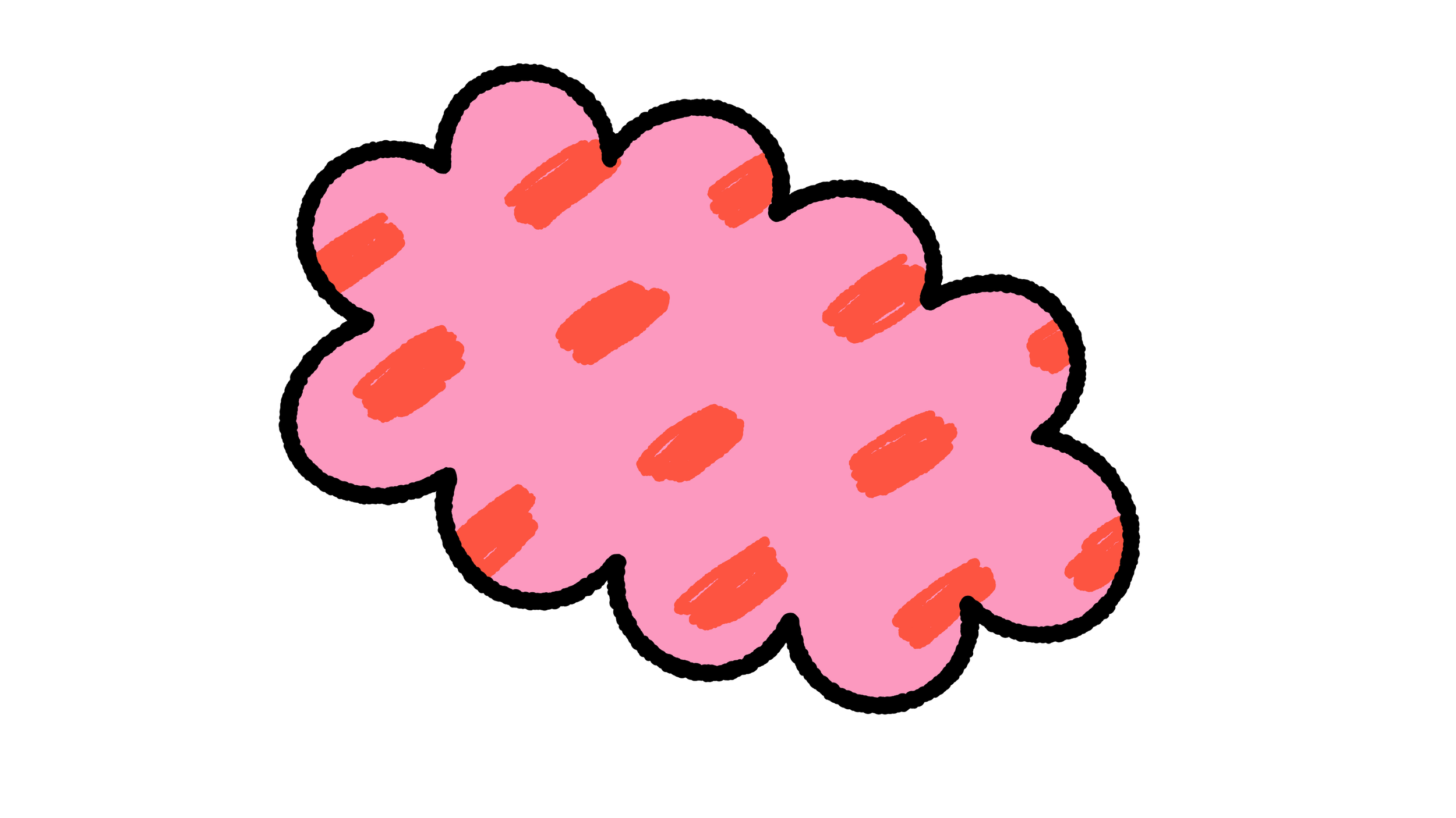 ピンク色の複数の雲の形と赤い縞模様の装飾