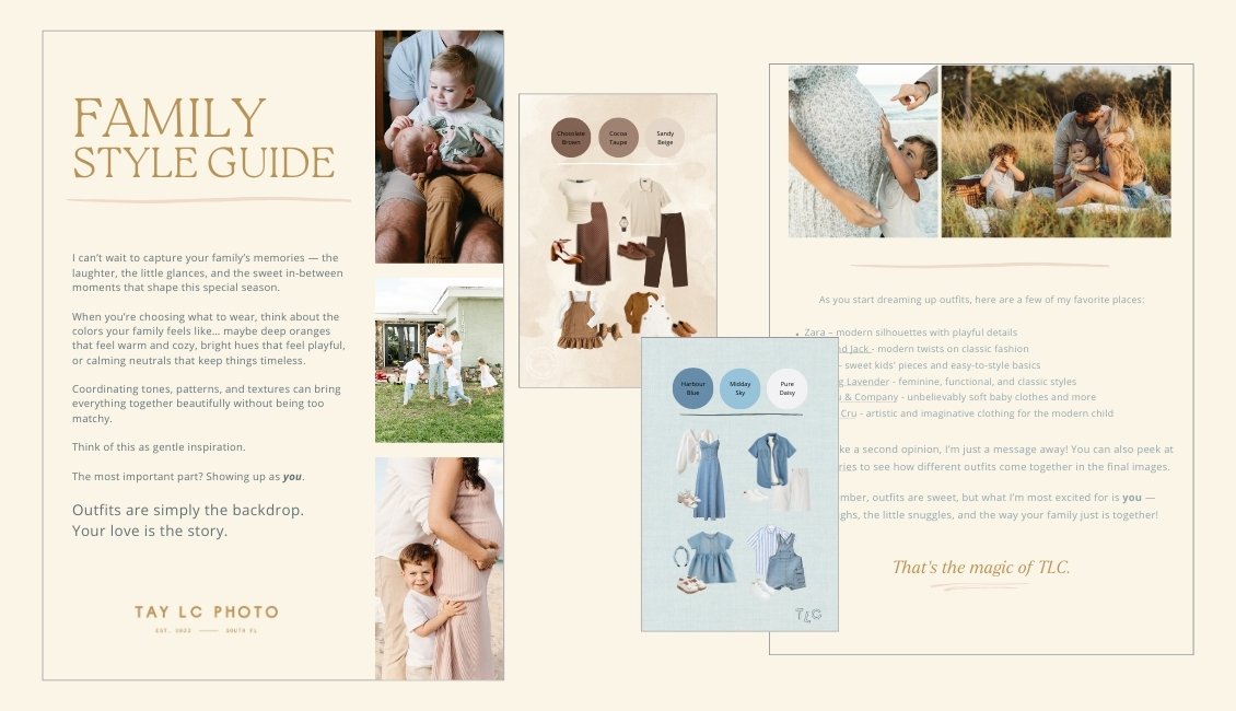 Screenshots of style guide for TayLC Photo sessions