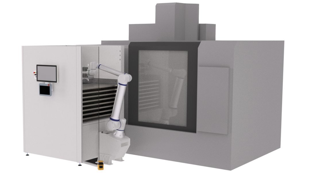 Industrieroboterarm an einer automatisierten CNC Maschine