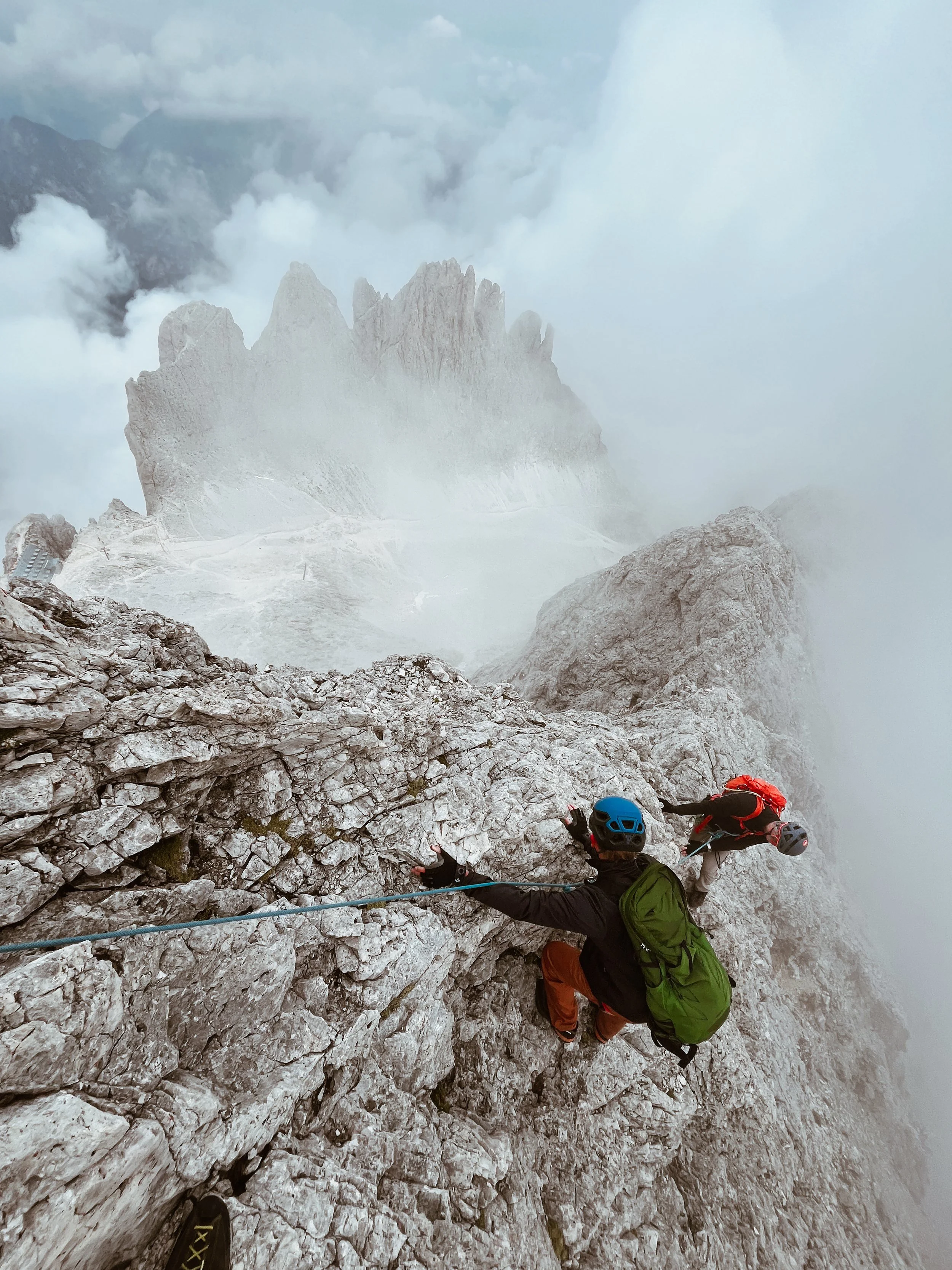 Climbing down the ridge