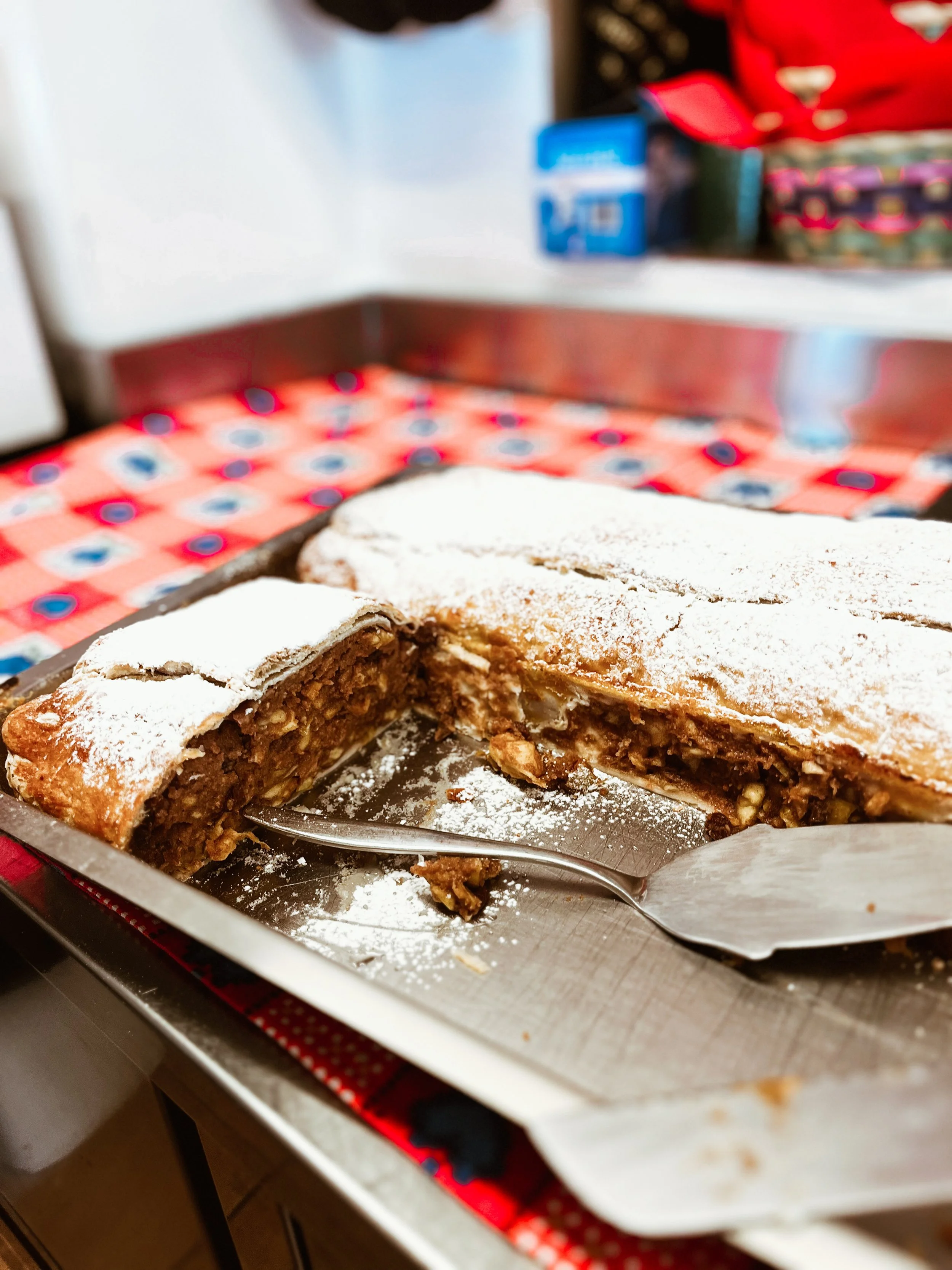 Apfel Strudel in a Rifugio of the Dolomites in Alta Badia during Ski Safari