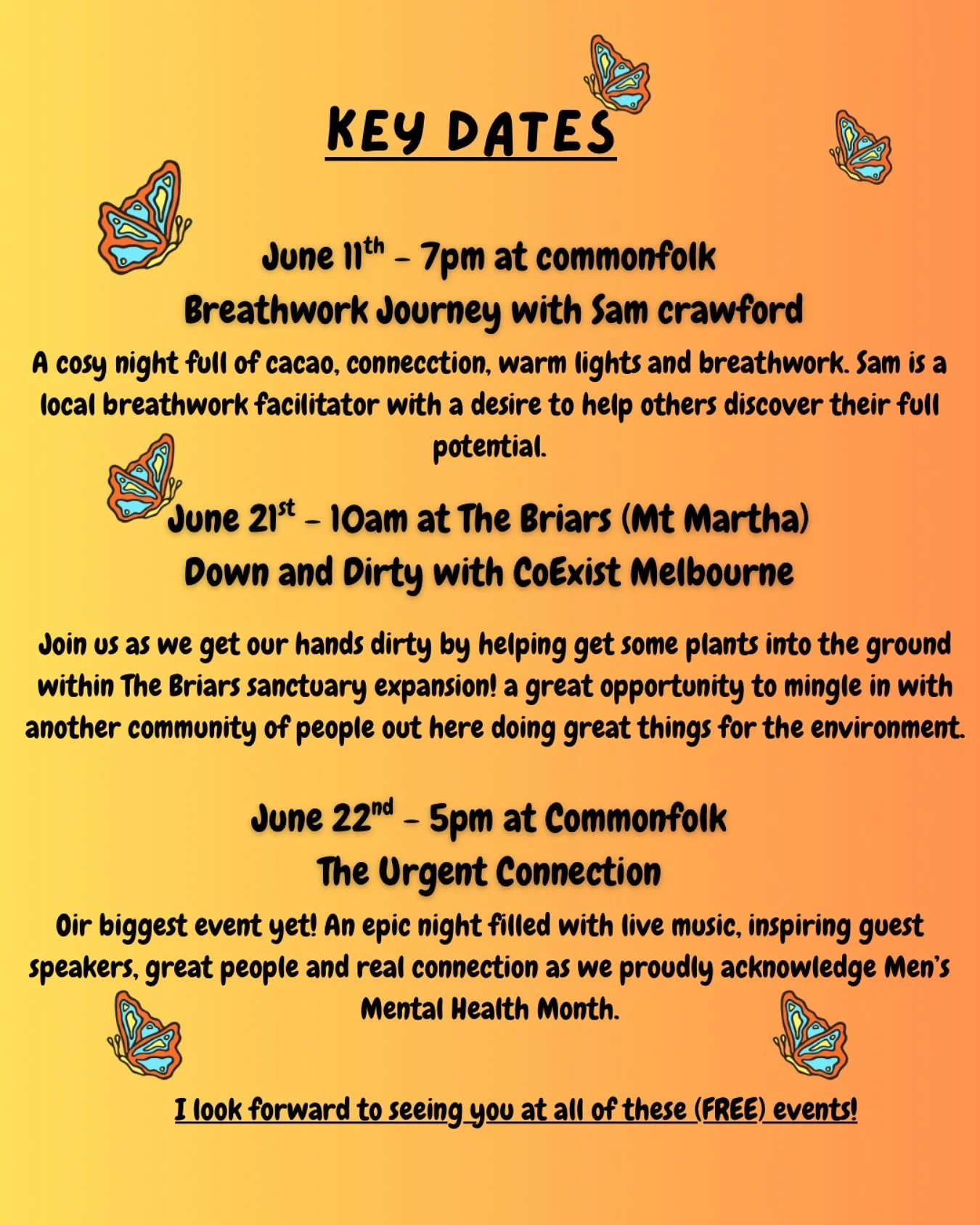 Got an exciting month ahead! Im passionate about creating accessible, affordable, wholesome activities and events for all of you leaving no barrier for anyone. It is also super exciting to be able to share these occasions with other amazing people an
