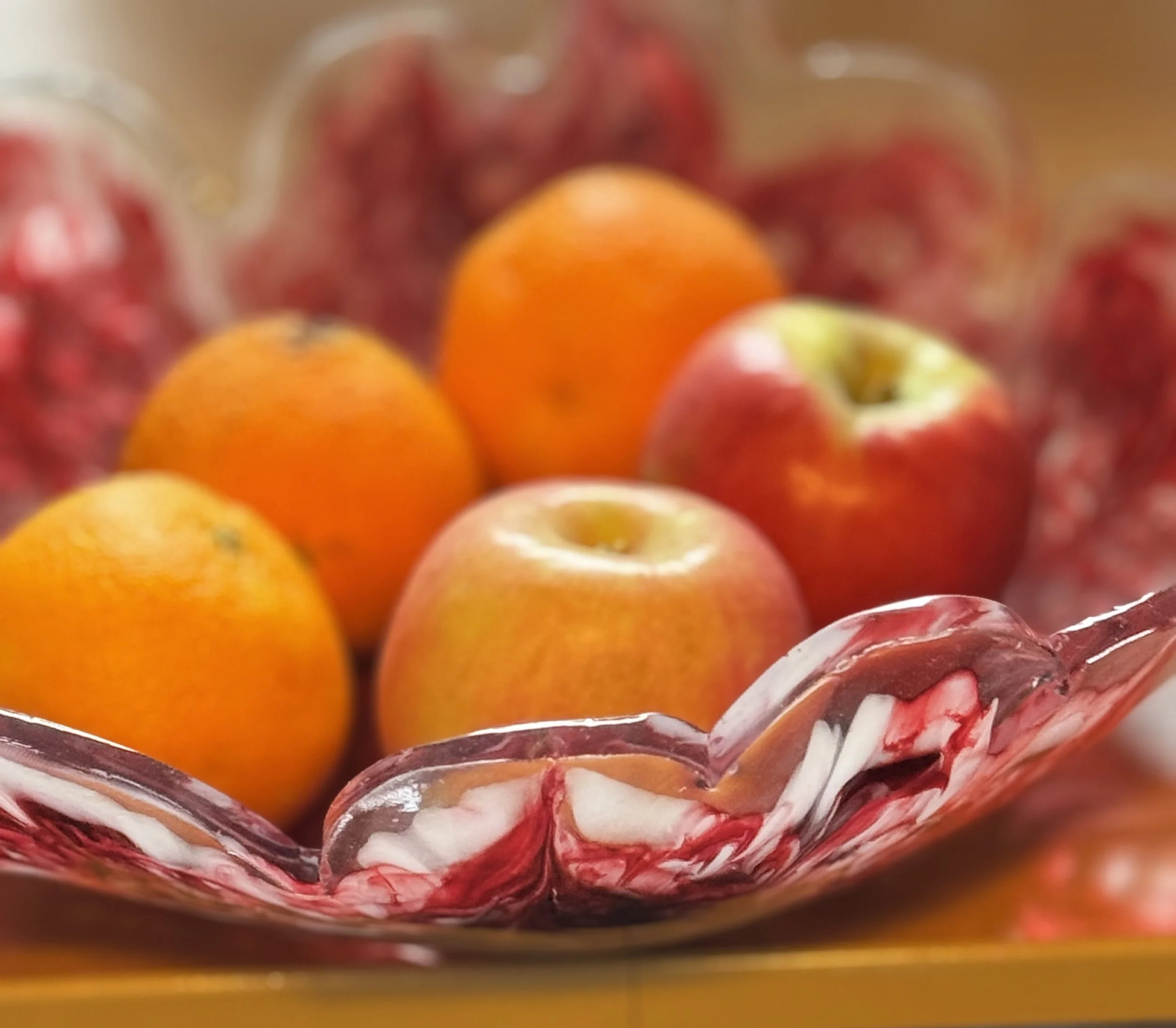 Red Resin Fruit Bowl with Alcohol Ink Design