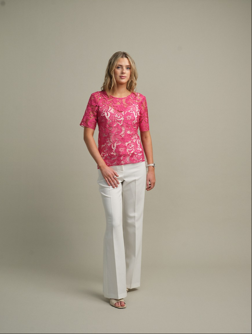 Look 11 - Floral fuchsia pink Spanish lace top