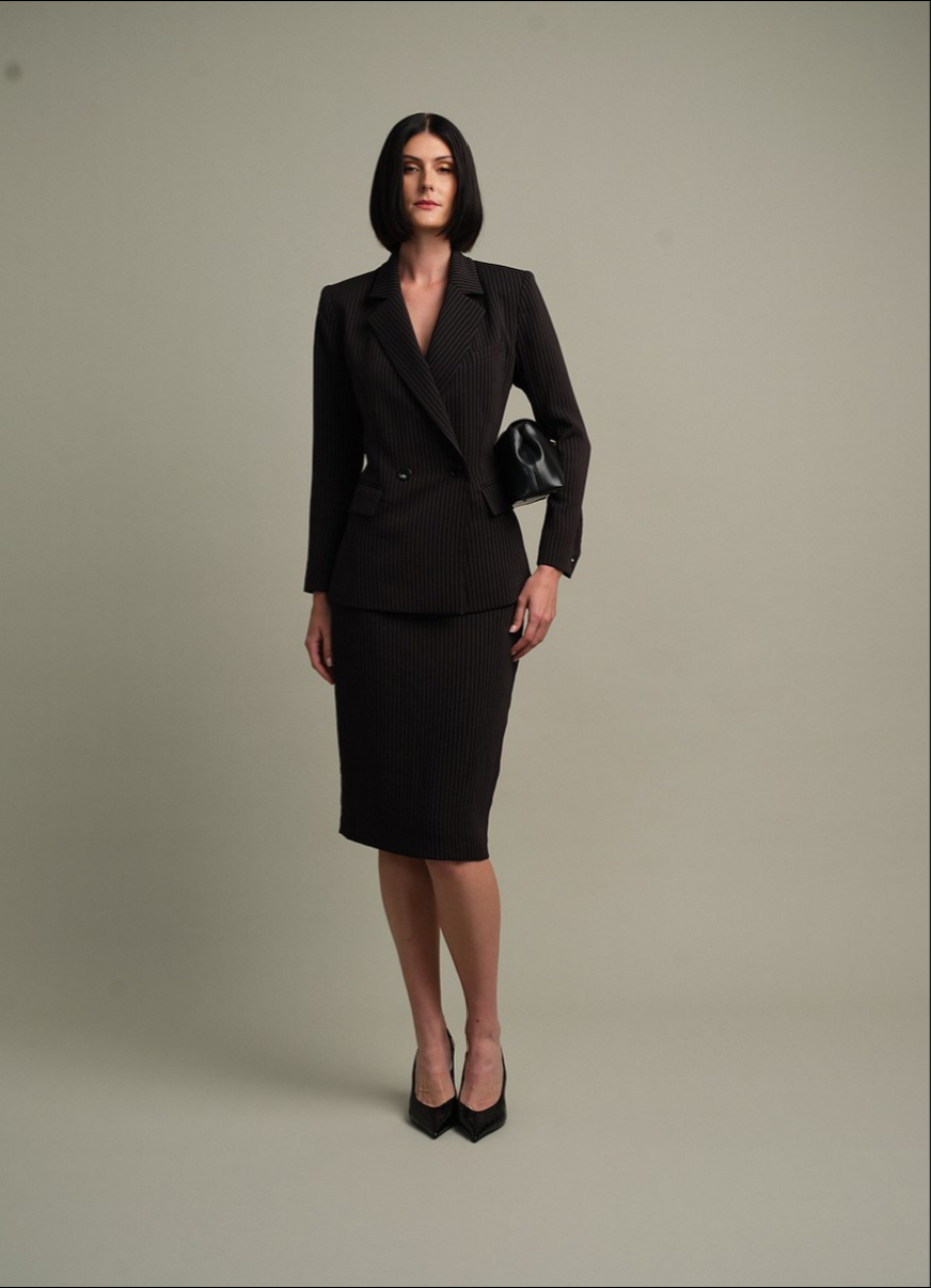 Look 1 - Summer pinstripe skirt suit