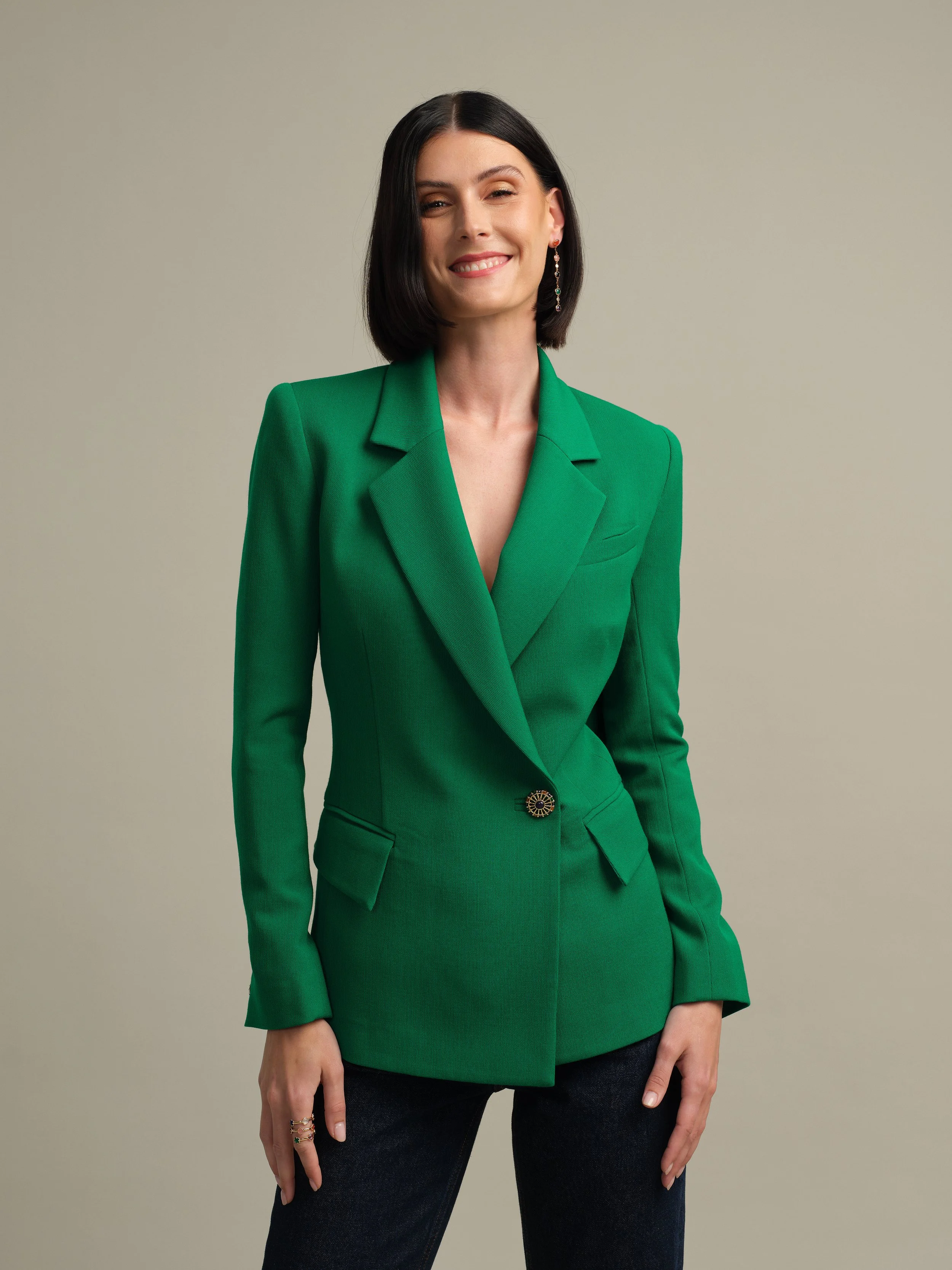Look 2 - Effortless double-breasted blazer in verdant green