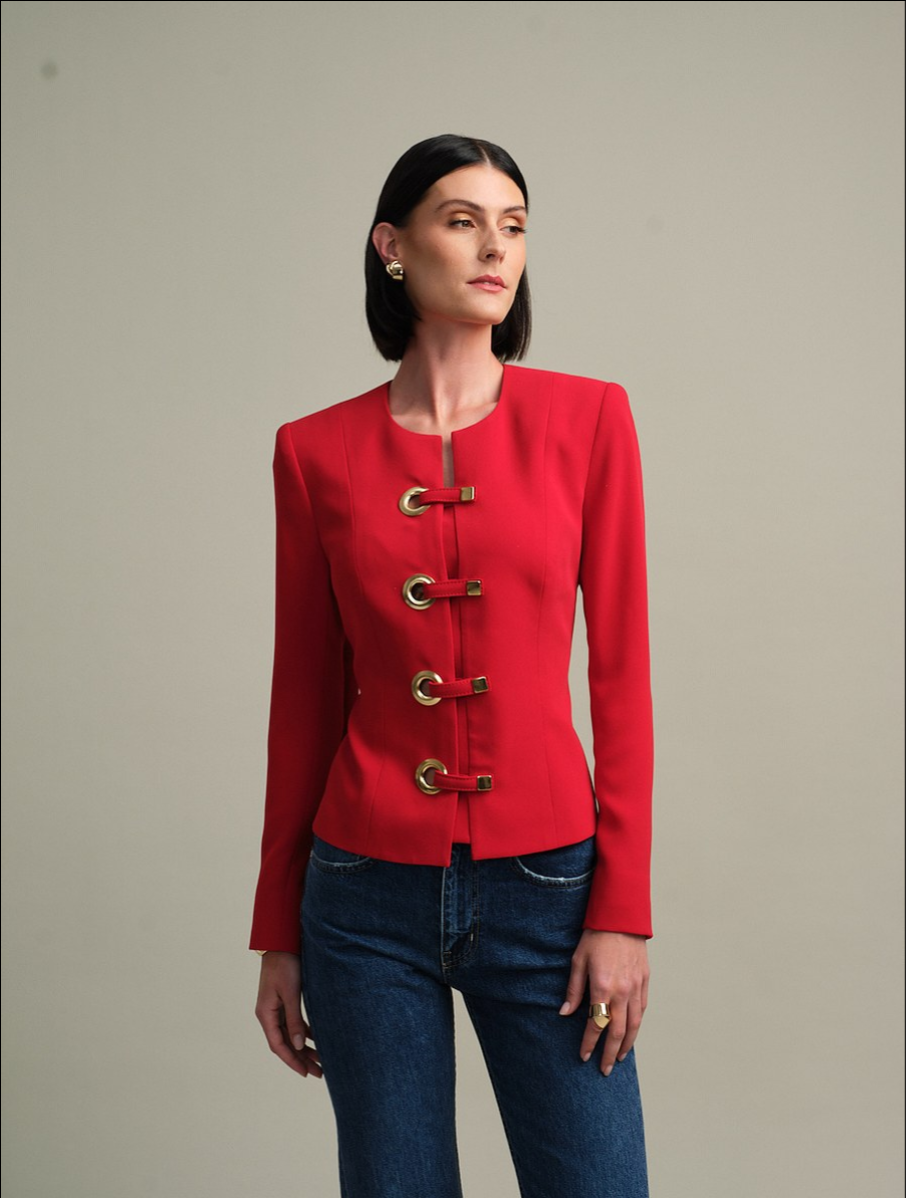 Look 6 - The iconic Ring jacket from the archives, team with matching skirt, palazzo pant or denim. 