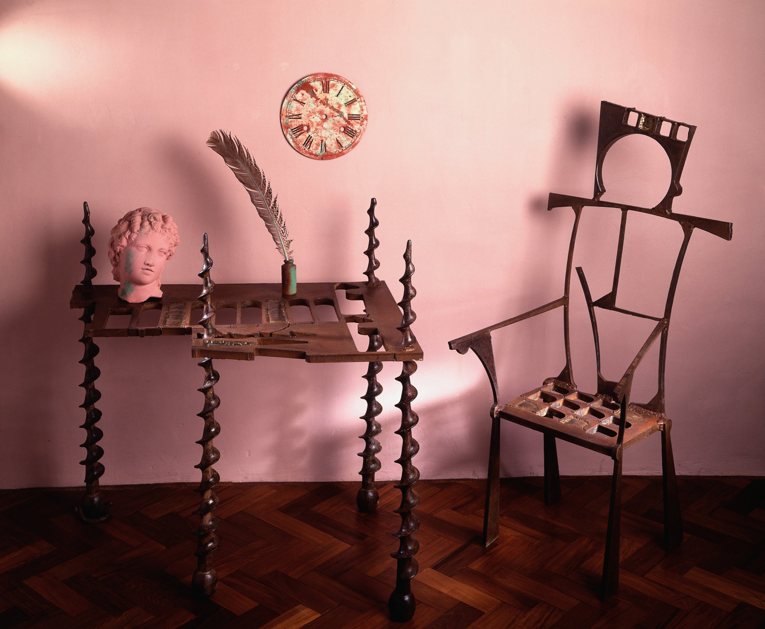 Table and chair from industrial waste (designed with Paul Biddle, photographer, executed JC)