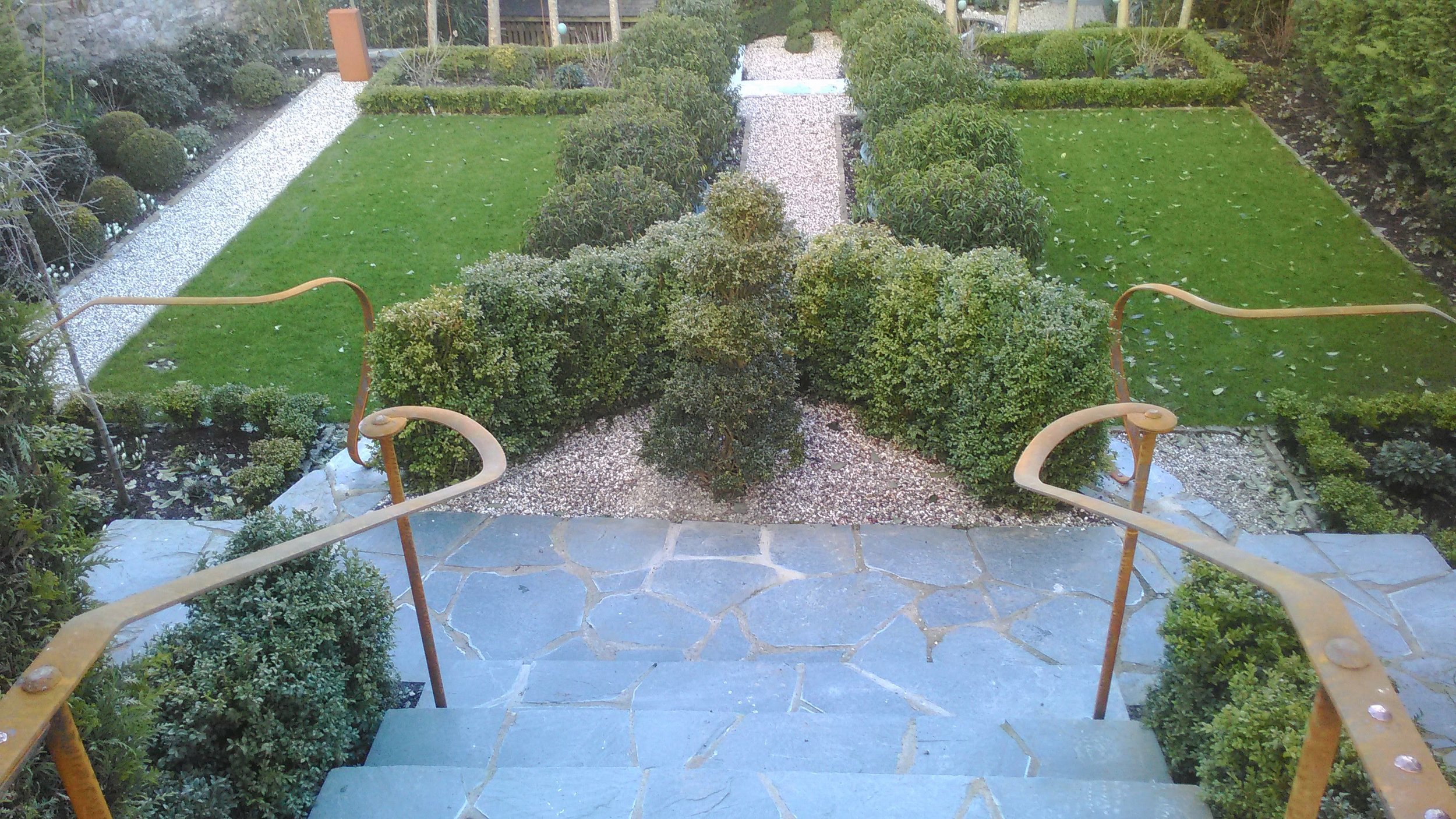 Entrance handrails, rusted finish (JC)