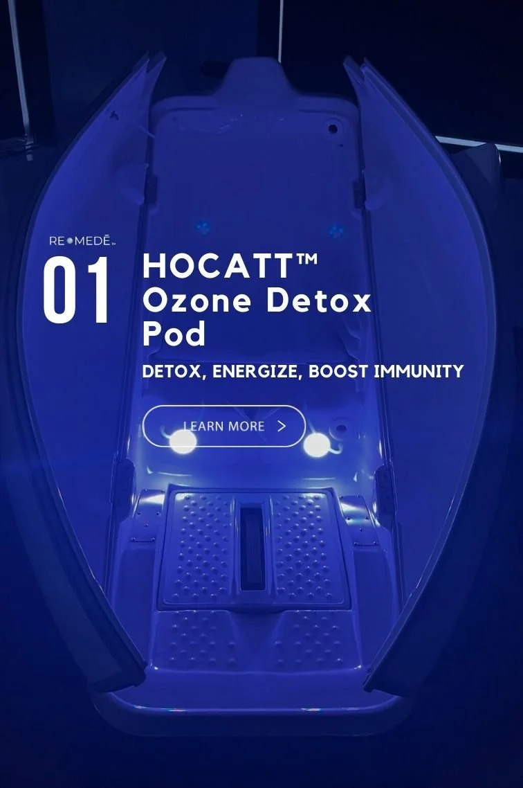 Detoxifying ozone sauna combining steam, oxygen, and microcurrents to enhance cellular recovery.