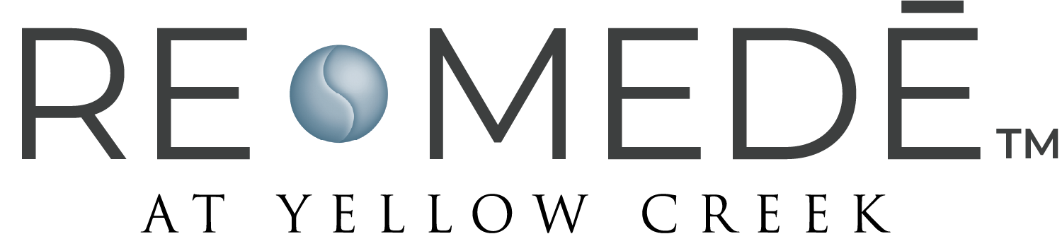 Logo for 'Re•MedE at Yellow Creek' with stylized text and a blue-gray sphere.