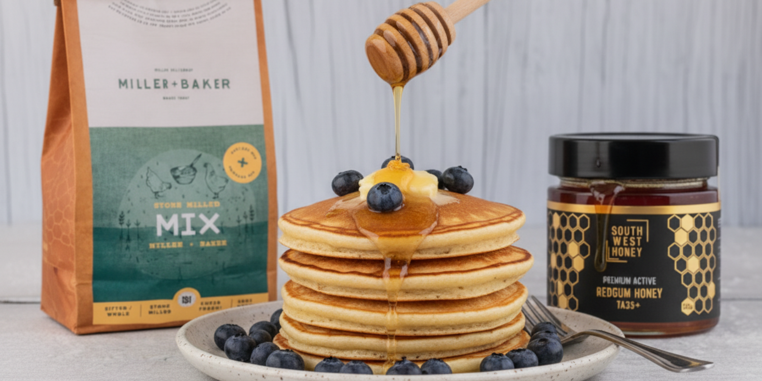 Fluffy Honey Drizzle Pancakes