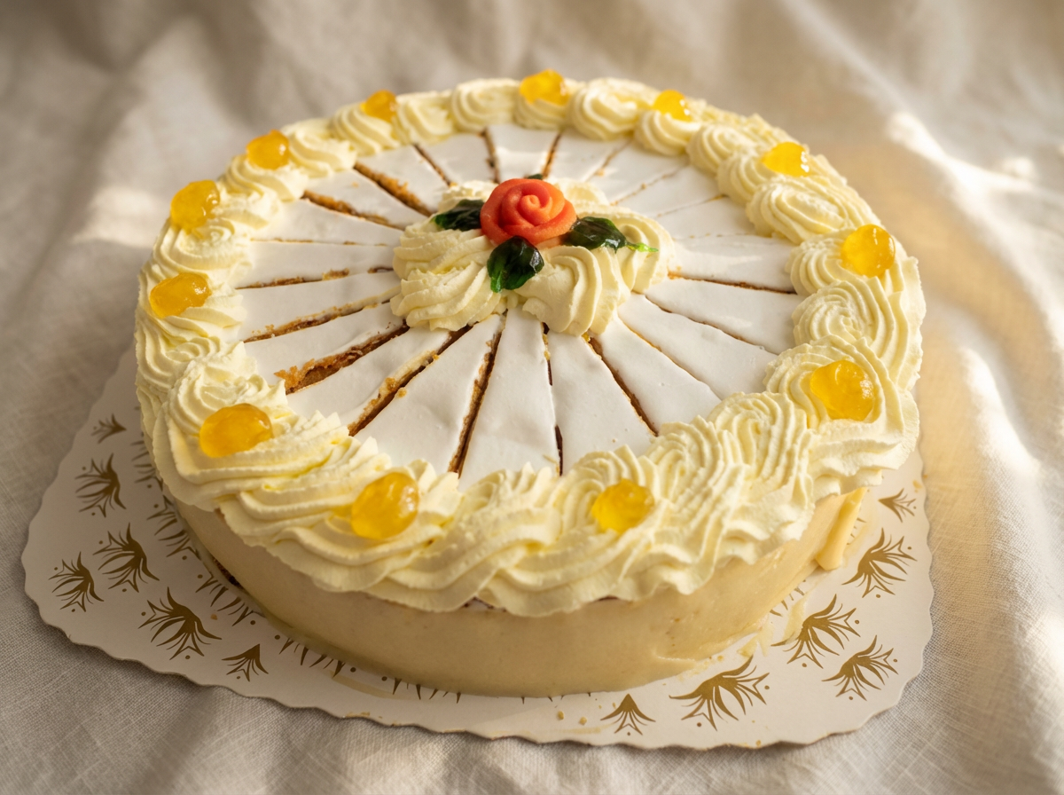 Napoleonskake med flott pynt.