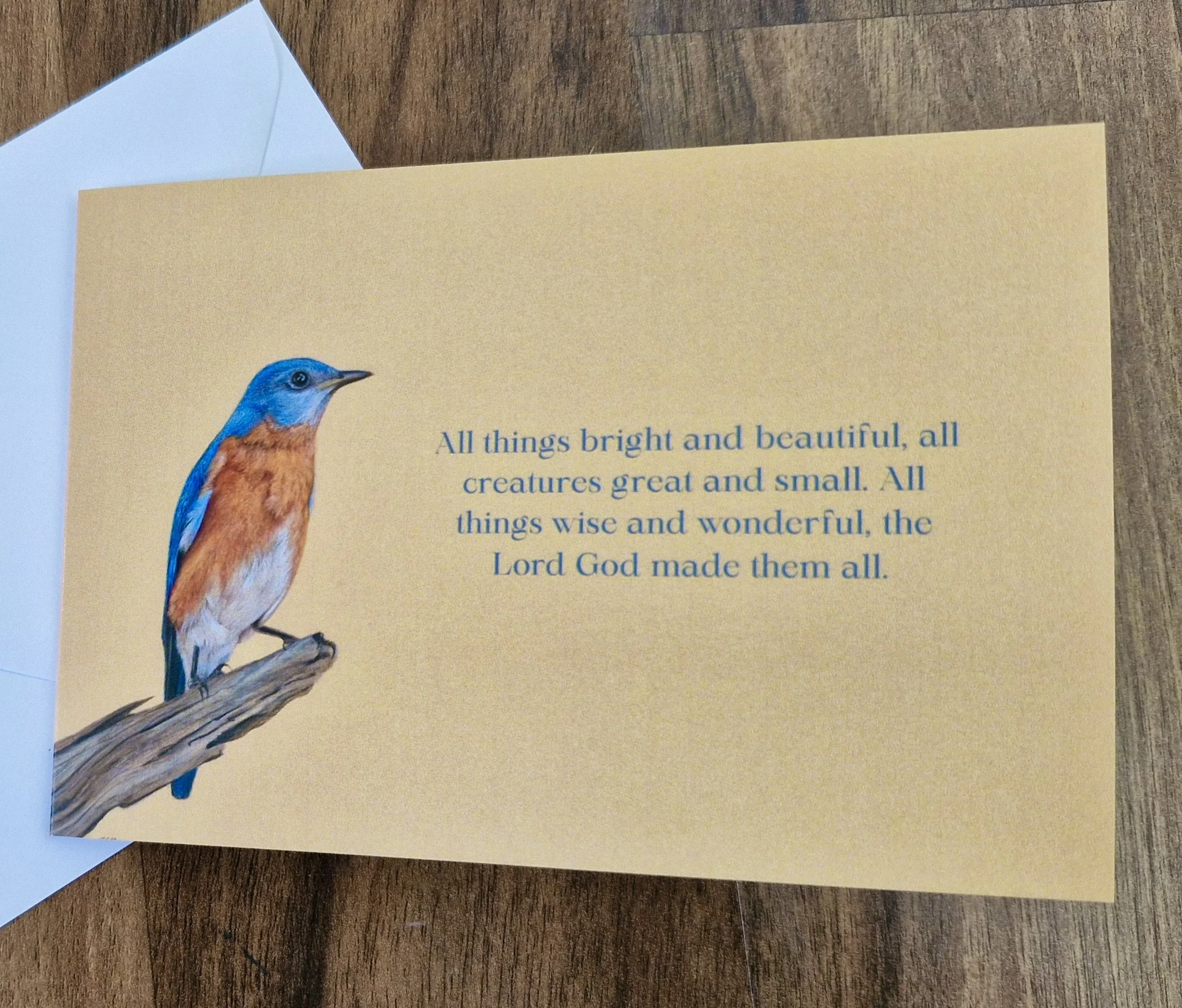All things bright and beautiful bluebird greetings card