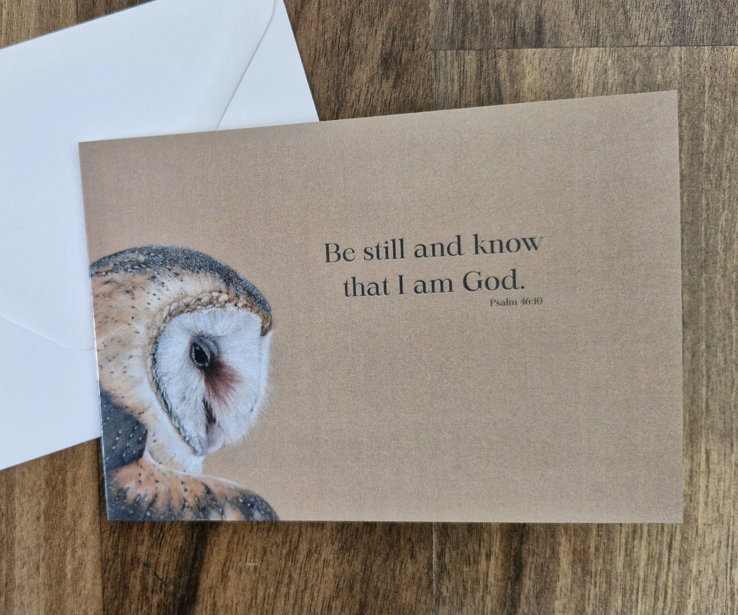 Psalm 46:10 Be still and know that I am God owl greetings card