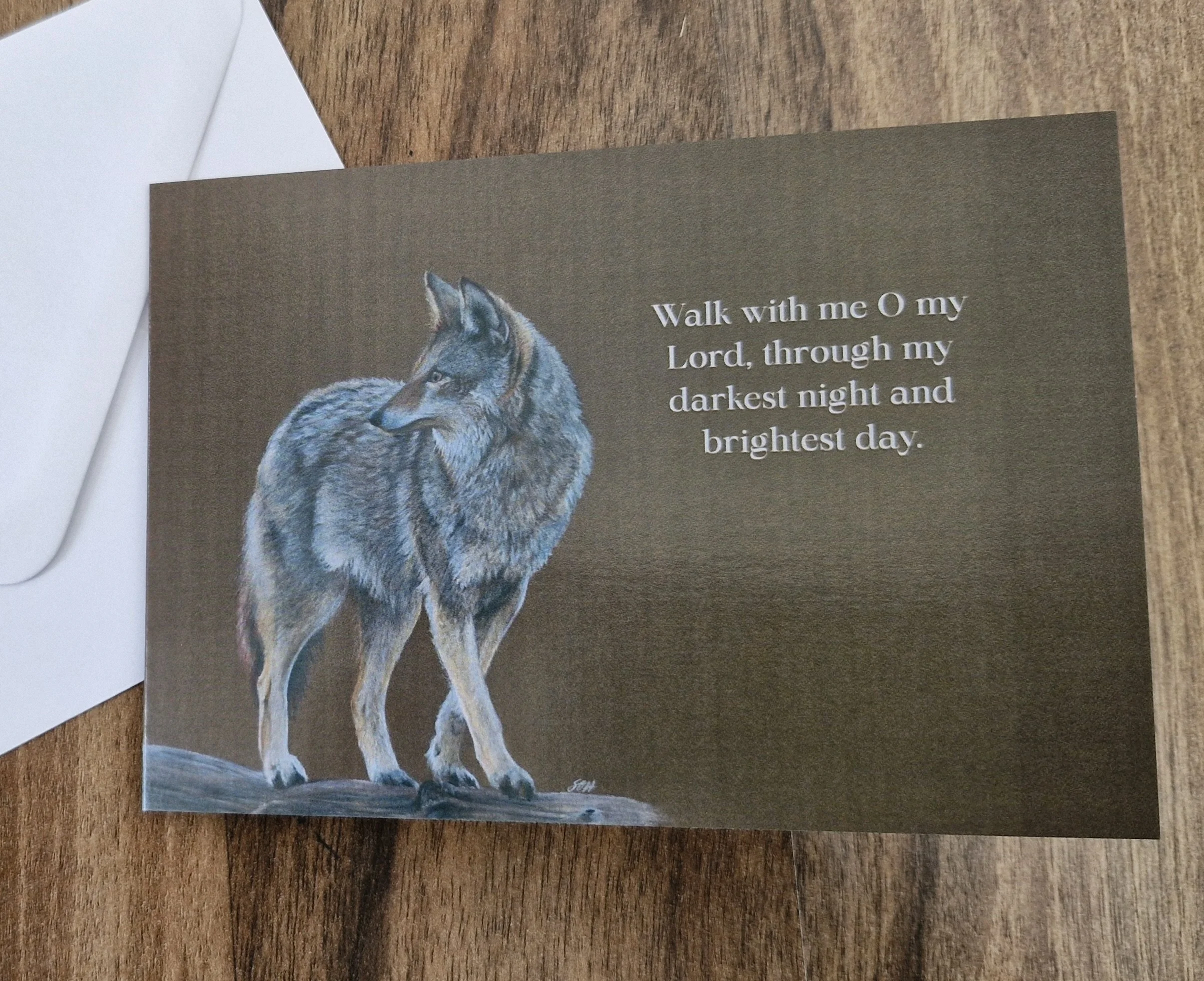 Walk with me Oh my Lord wolf greetings card