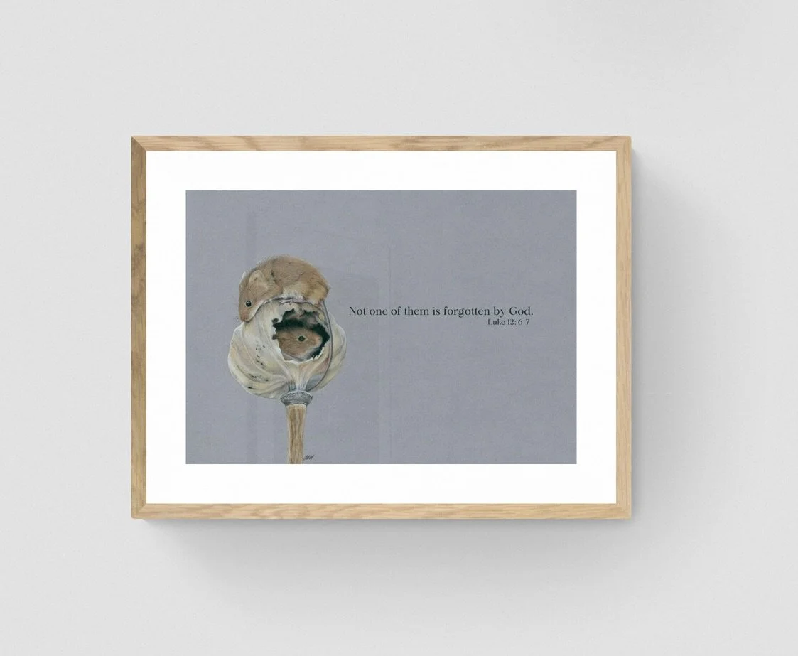 Mice seed head print - Luke 12:6-7 Bible verse christian wildlife art 8 x 12"
