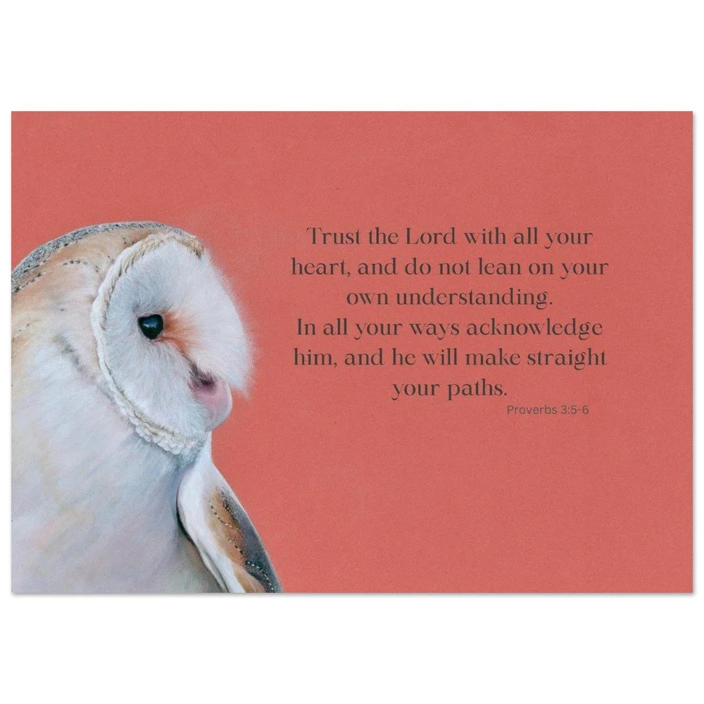 Proverbs 3:5-6 Trust the Lord with all your heart barn owl scripture art print 8 x 12"