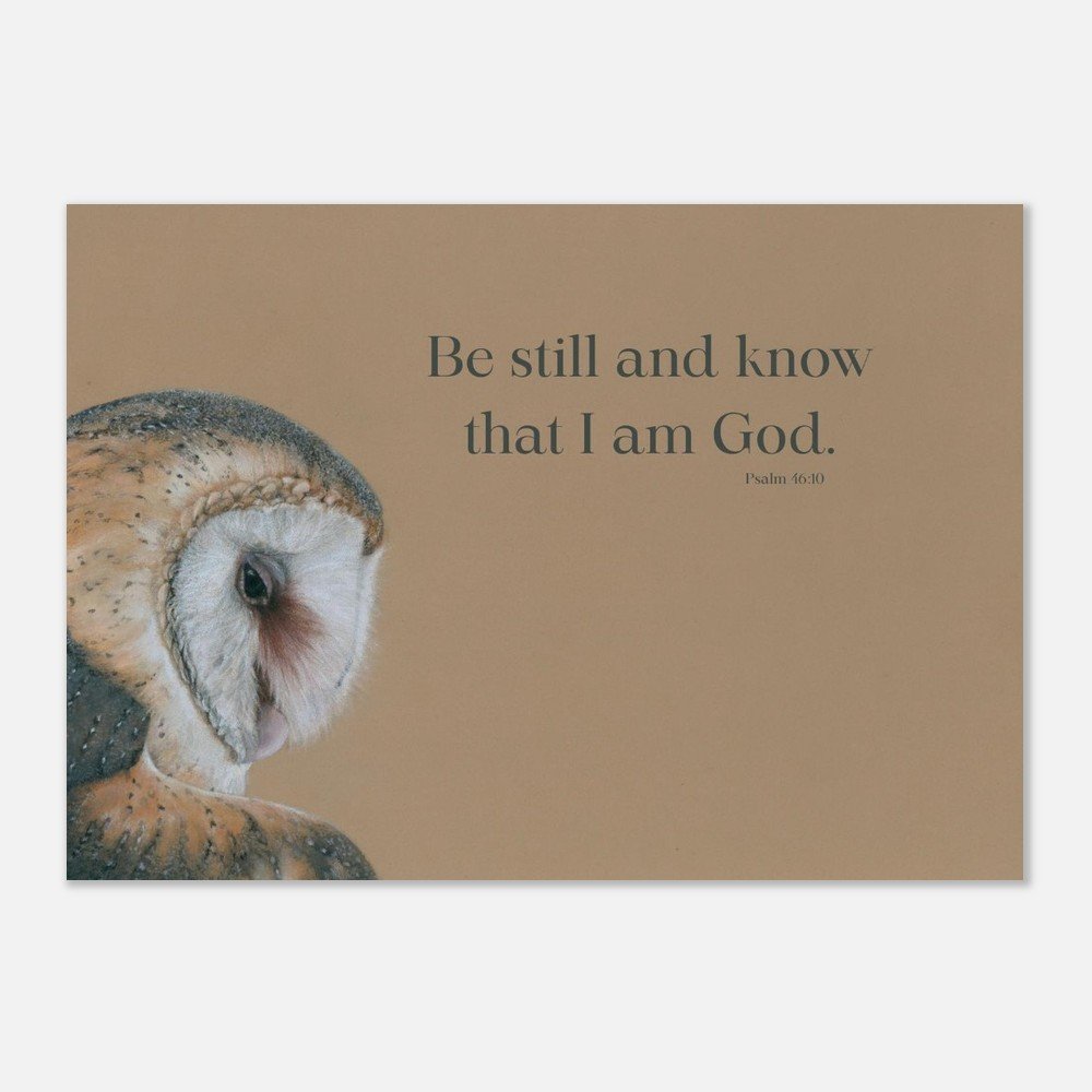 Psalm 46 Be still and know that I am God barn owl christian animal art