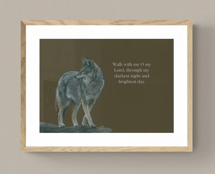 Christian wall art 'Walk with me' Wolf print
