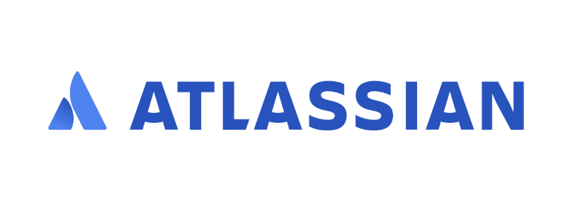 Atlassian logo with blue text and emblem on a white background.