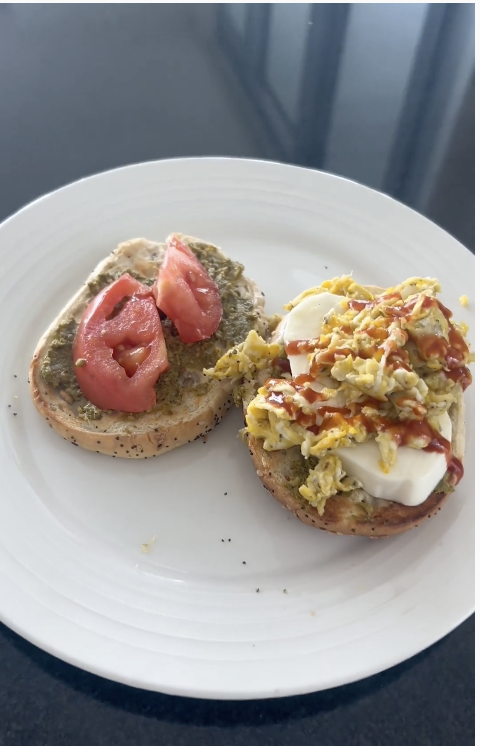 Egg, Mozzarella, and Pesto bagel