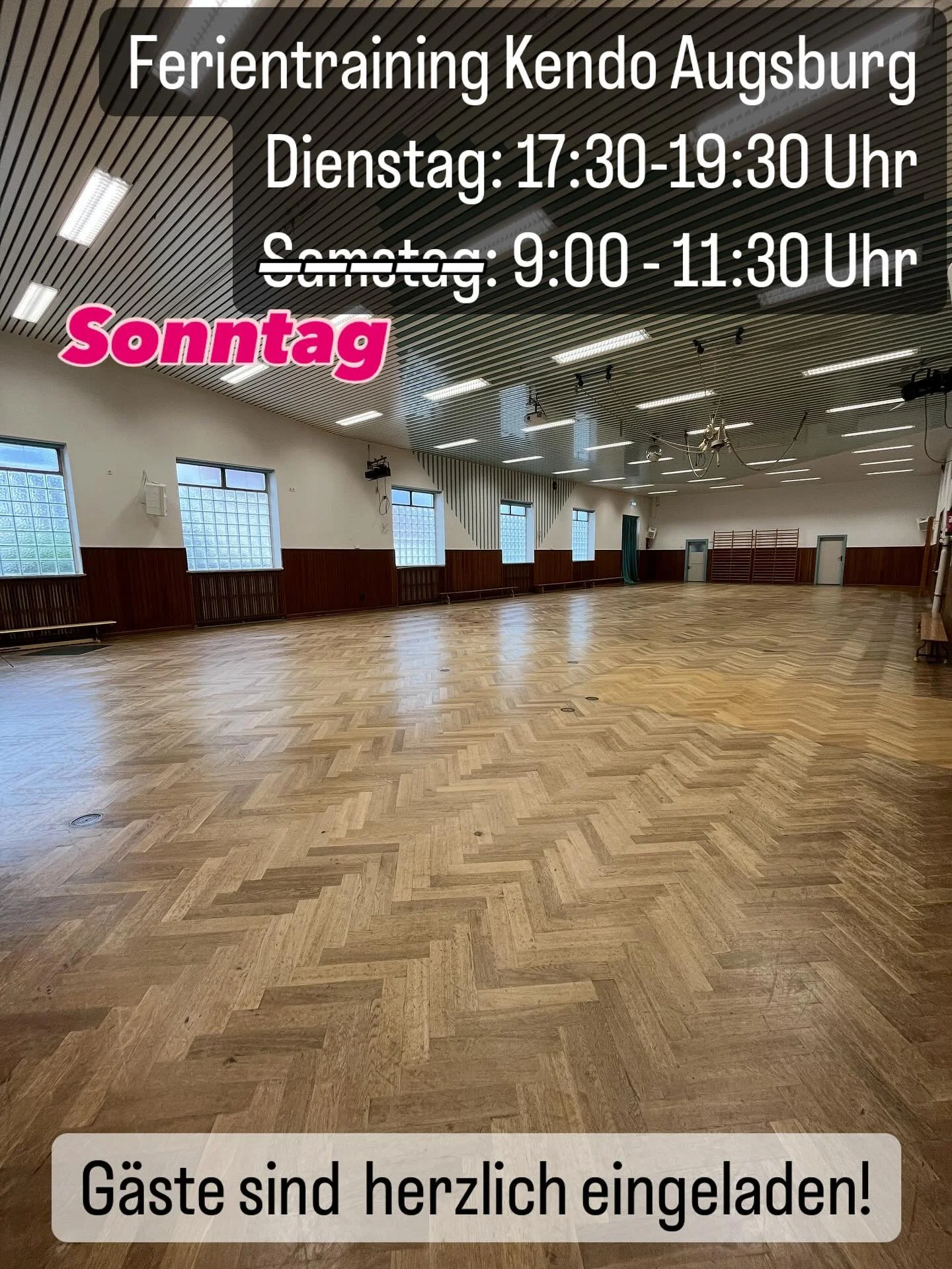 Unsere Trainingszeit am Wochenende verschiebt sich auf Sonntag.