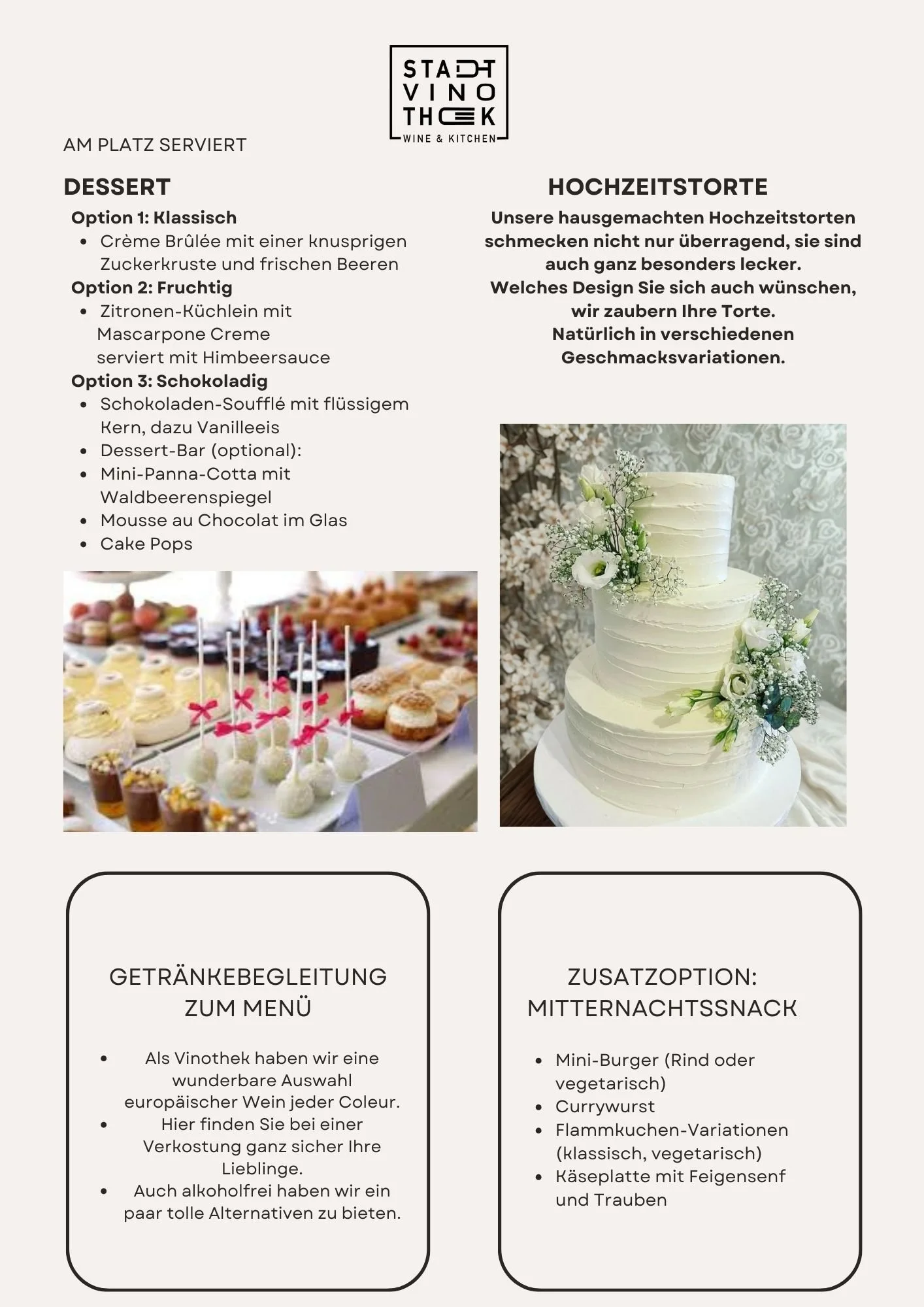 Stadtvinothek Wolfsburg Hochzeit Torten Dessert