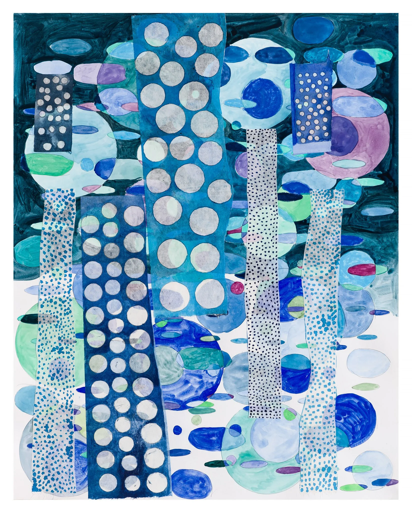 Bubble Columns, 2023, 24x19", mixed media on paper