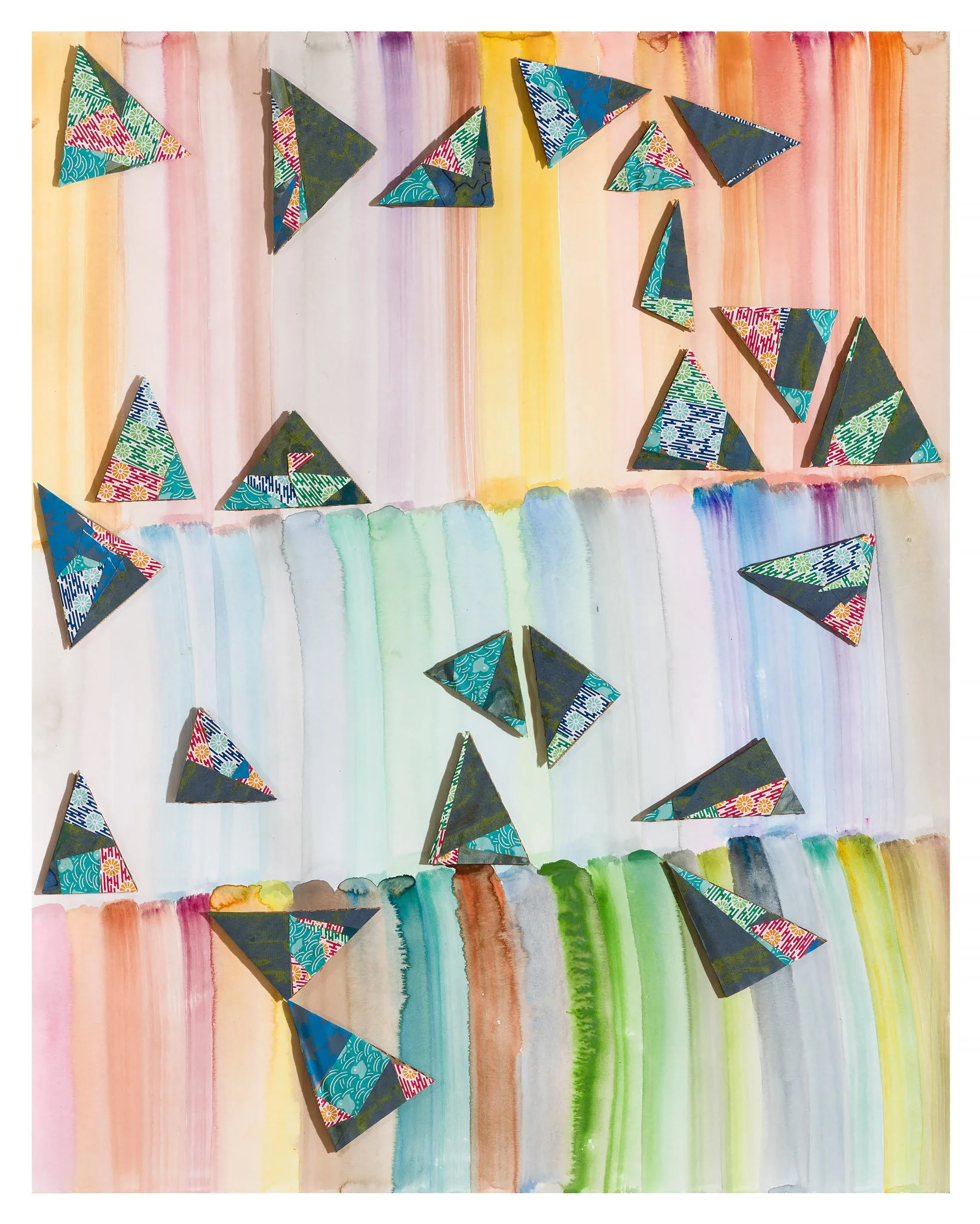 Crickets in the Grass, 2022, 24x19", watercolor and collage on paper
