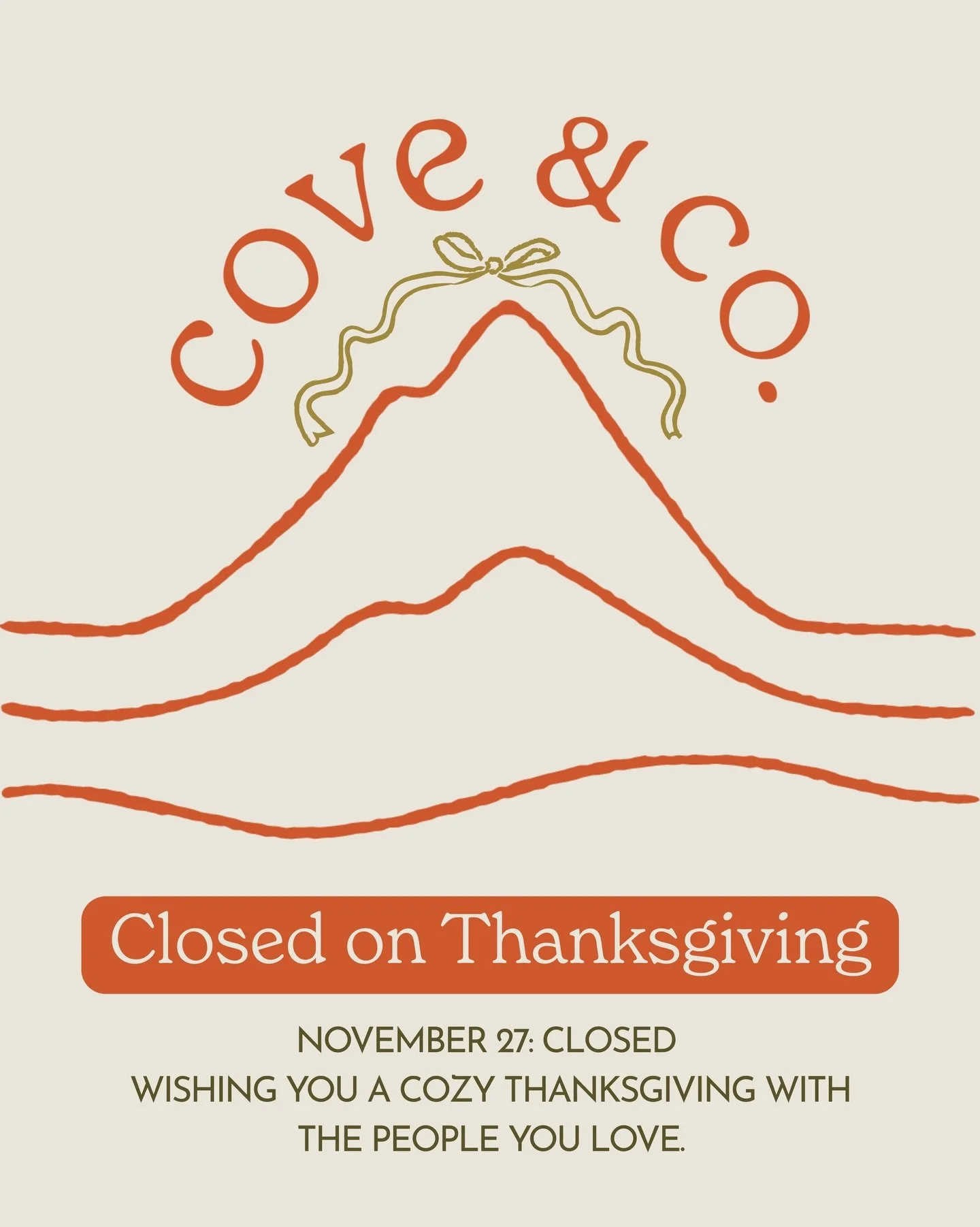 a little heads up that we&rsquo;ll be closed on thanksgiving day so our team can enjoy the holiday with family and friends. we&rsquo;re open 9&ndash;5 every other day this week, and truly so grateful for this community. hope you all have the warmest,