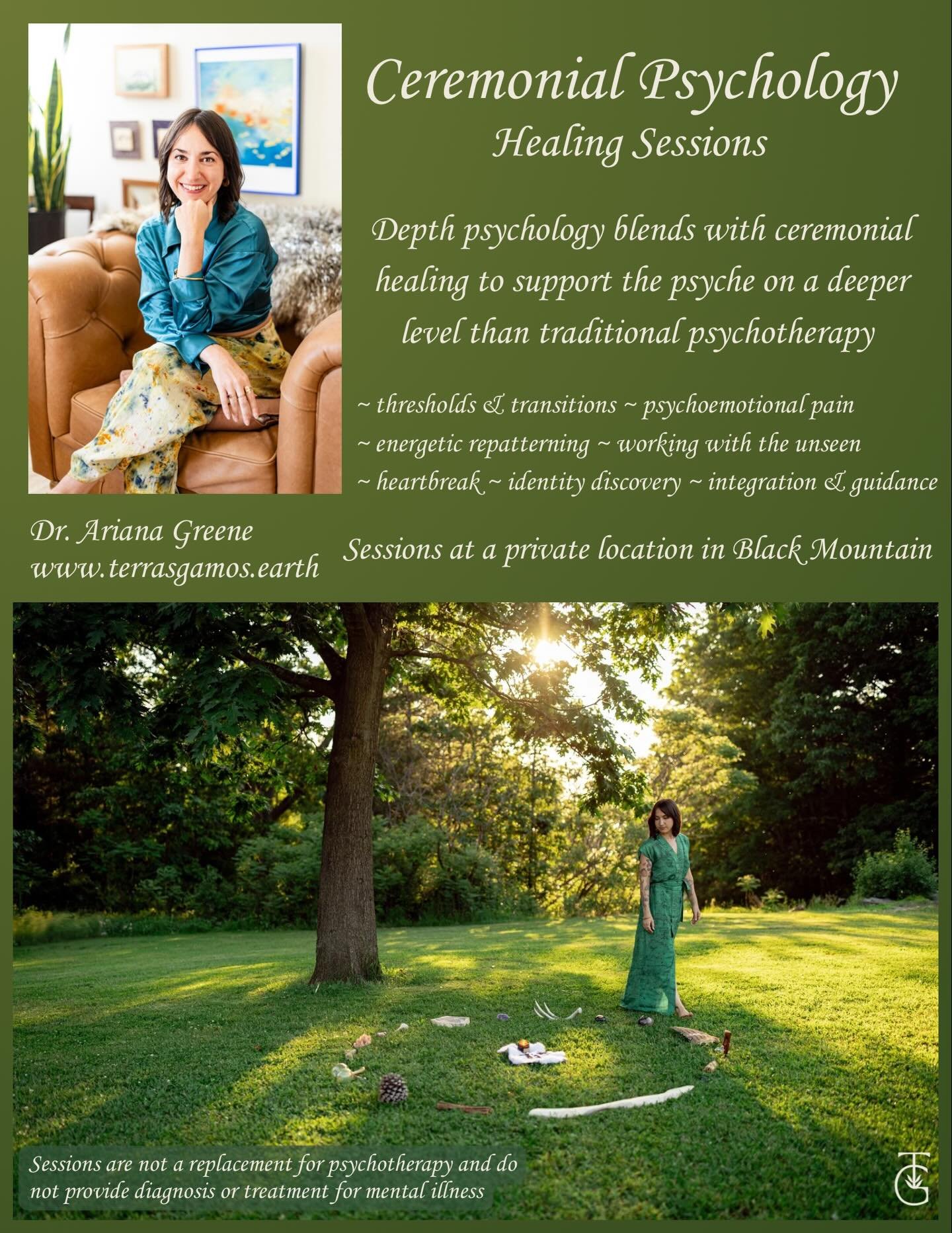 I&rsquo;m accepting new clients for Ceremonial Psychology healing sessions, a modality that blends depth psychology with ceremonial healing to create a deeper change in the psyche. 

These sessions are a deep heart offering as they have emerged from 