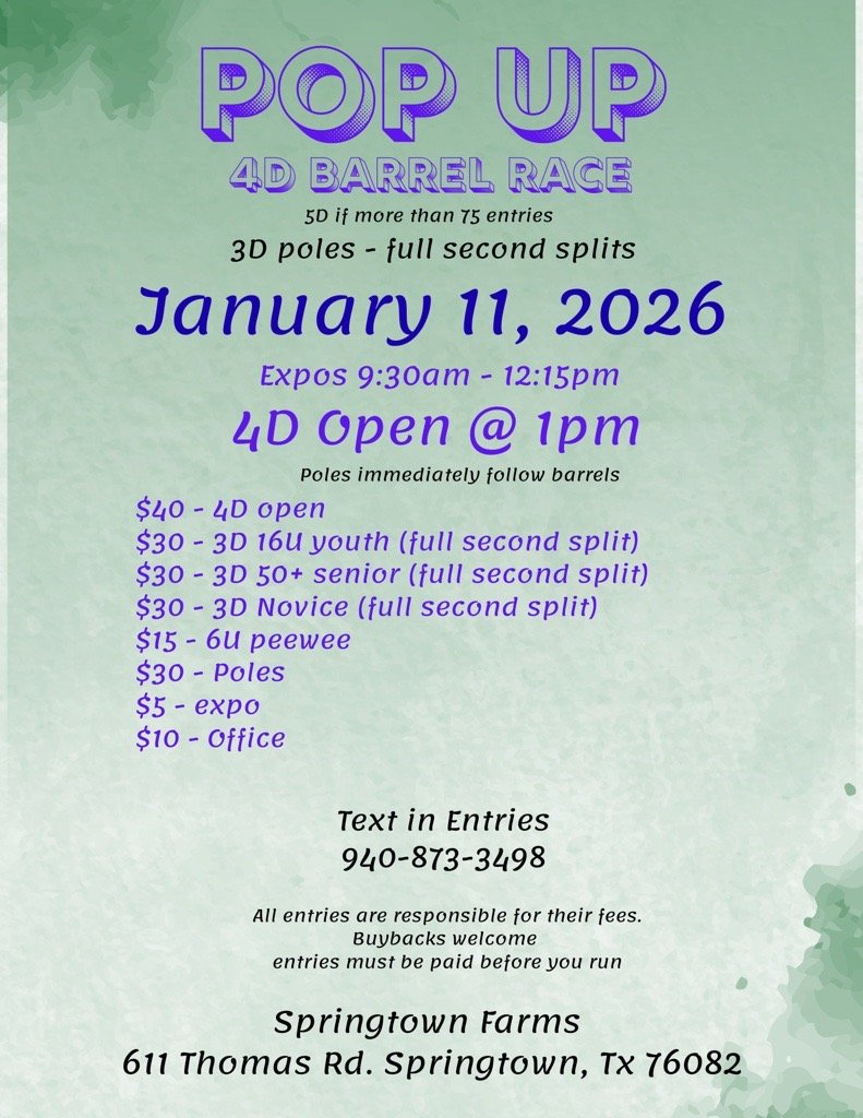 POP UP Jan. 11th Barrel Race!