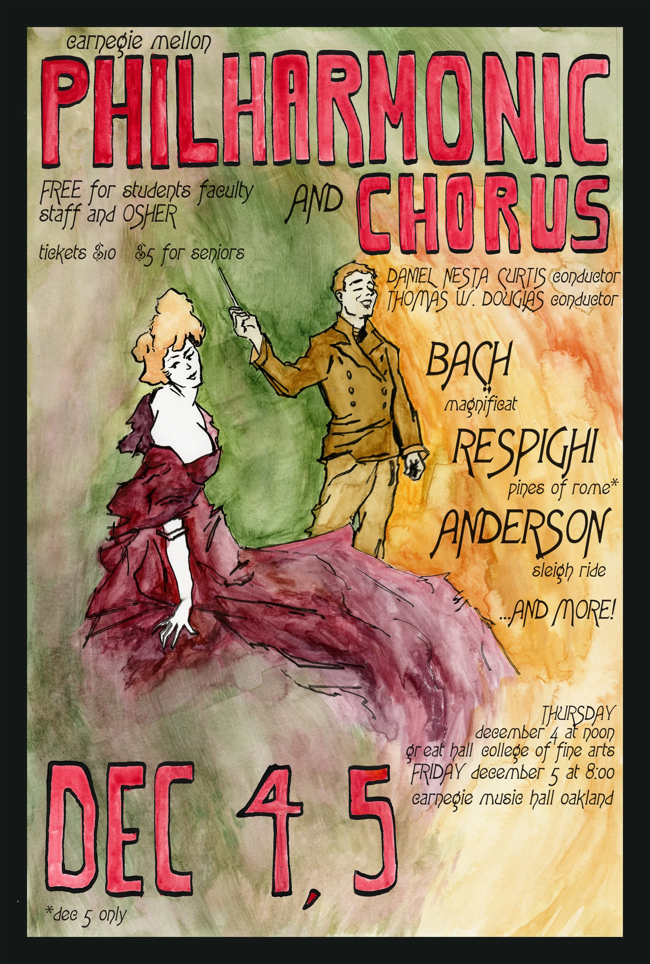 POSTER FOR CARNEGIE MELLON PHILHARMONIC & CHORUS / ink and watercolor on paper (drawing), inkjet (poster), 17 x 11 inches
