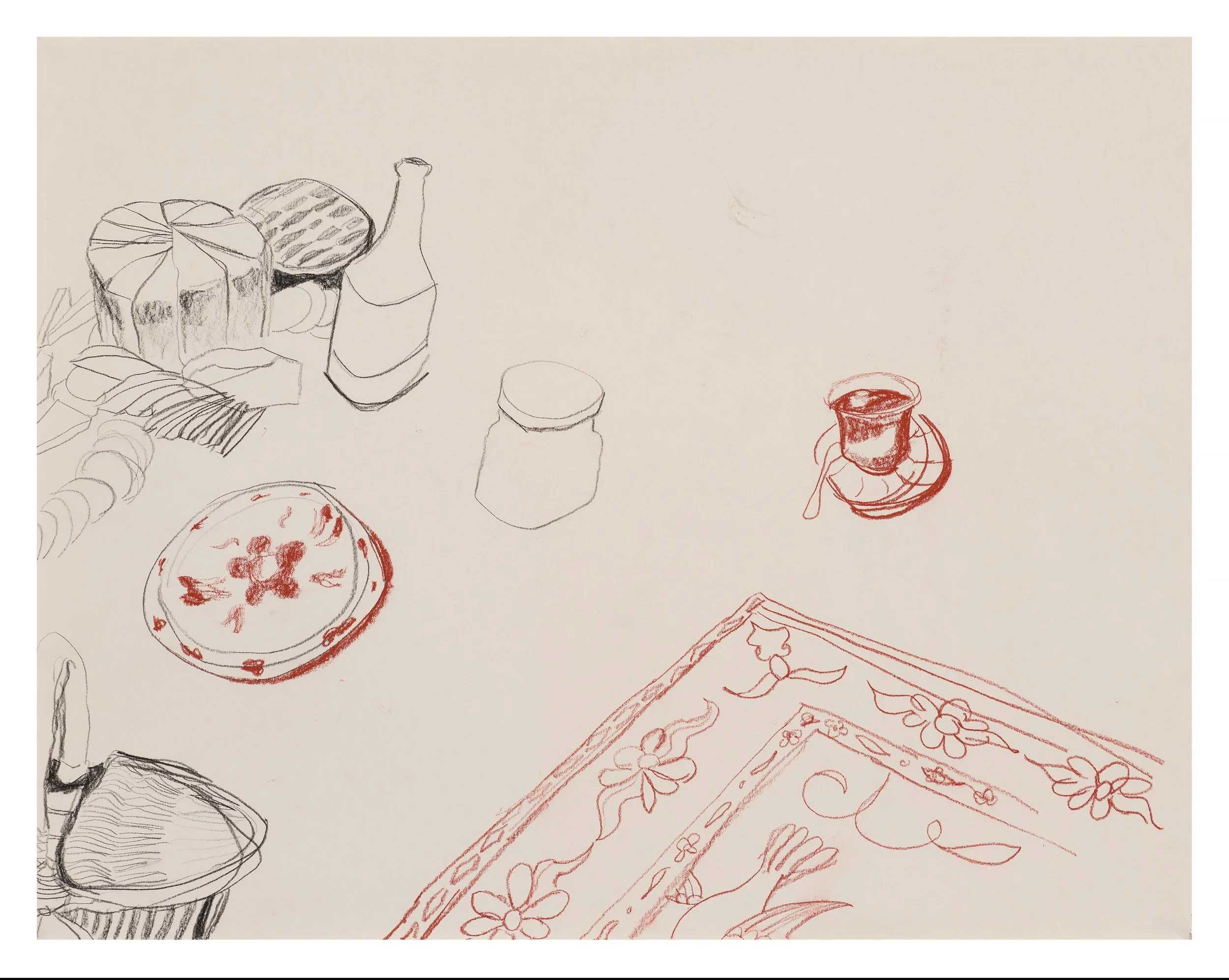 STUDY FOR "HUDSON VALLEY PICNIC, AFTER MANET" / conte crayon on newsprint, 18 x 24 inches