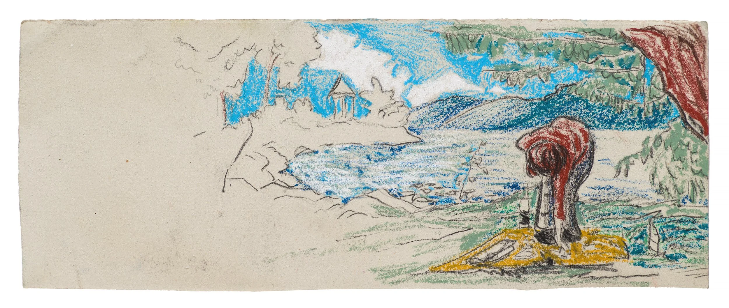 CAROLINE AT GARRISON LANDING / conte crayon, oil pastel, and pencil on paper, 5 x 17 inches