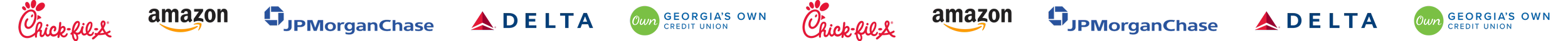Organization logos: Chick-fil-A, Amazon, JPMorgan Chase, Delta Air Lines, and Georgia's Own Credit Union